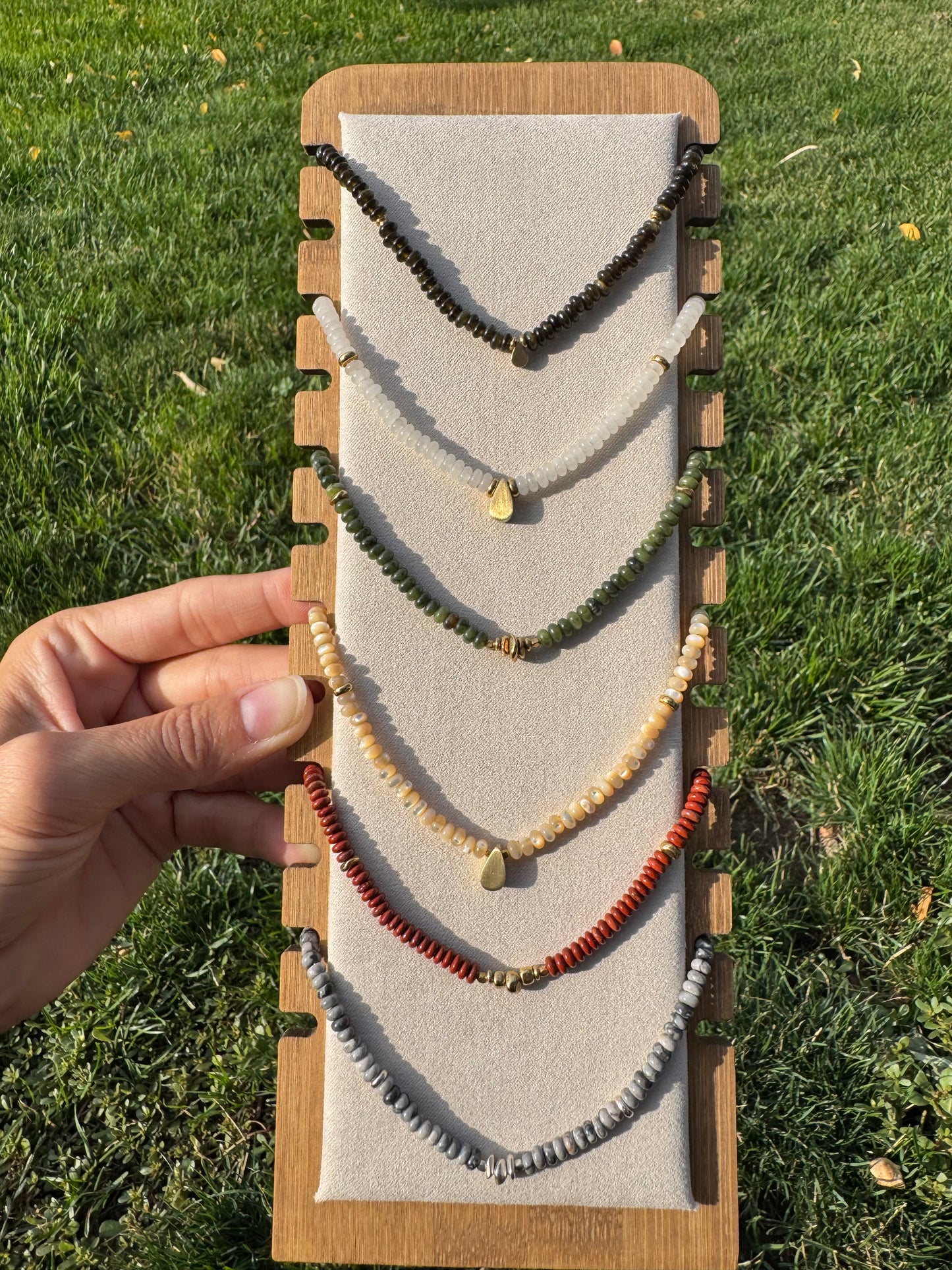 Olive Grove Beaded Necklace | Golden Obsidian Gemstones
