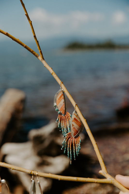Desert Wildflower | Crazy Lace Agate + Tibetan Turquoise + Sterling Silver Earrings