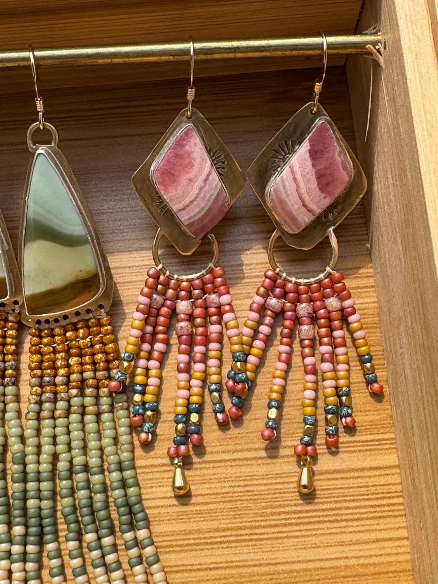Rosy Canyon Dangles |  Rhodochrosite Chevron Gemstones