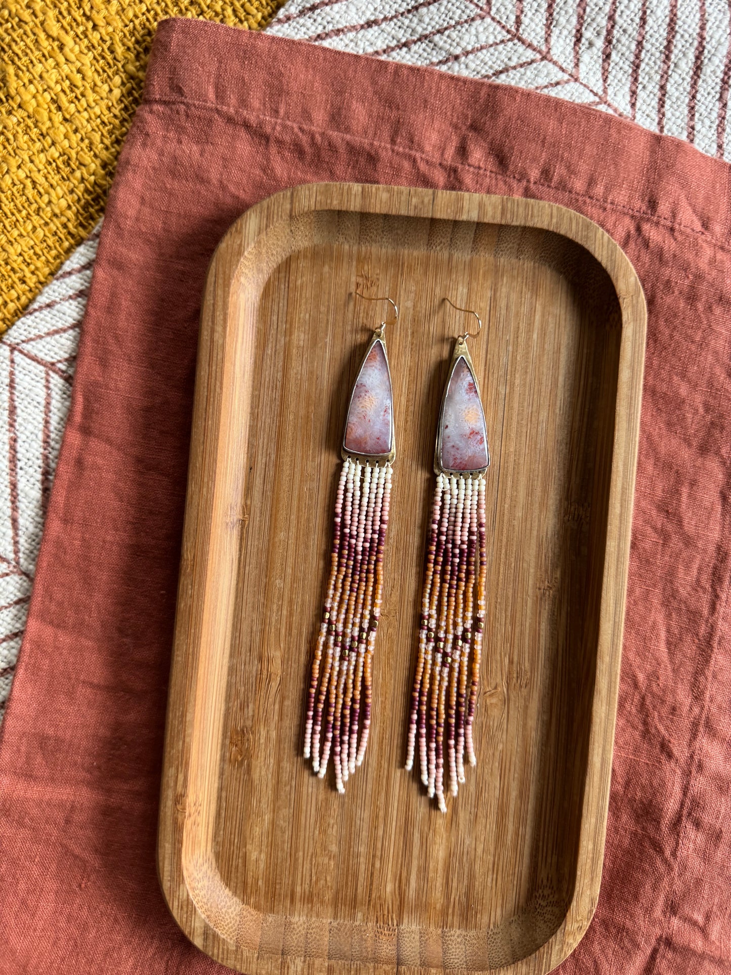 Sunset Coral Fringe Earrings | Fossilized Coral + Warm Desert Tones