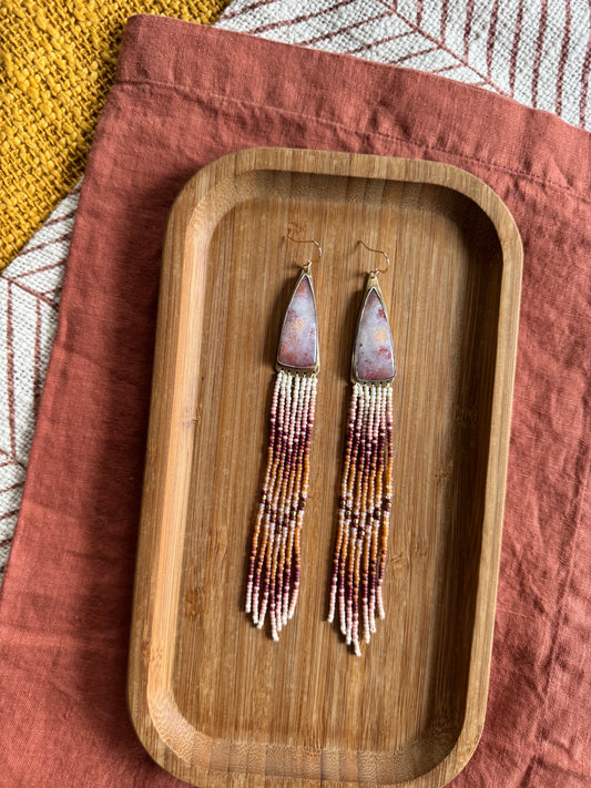 Sunset Coral Fringe Earrings | Fossilized Coral + Warm Desert Tones