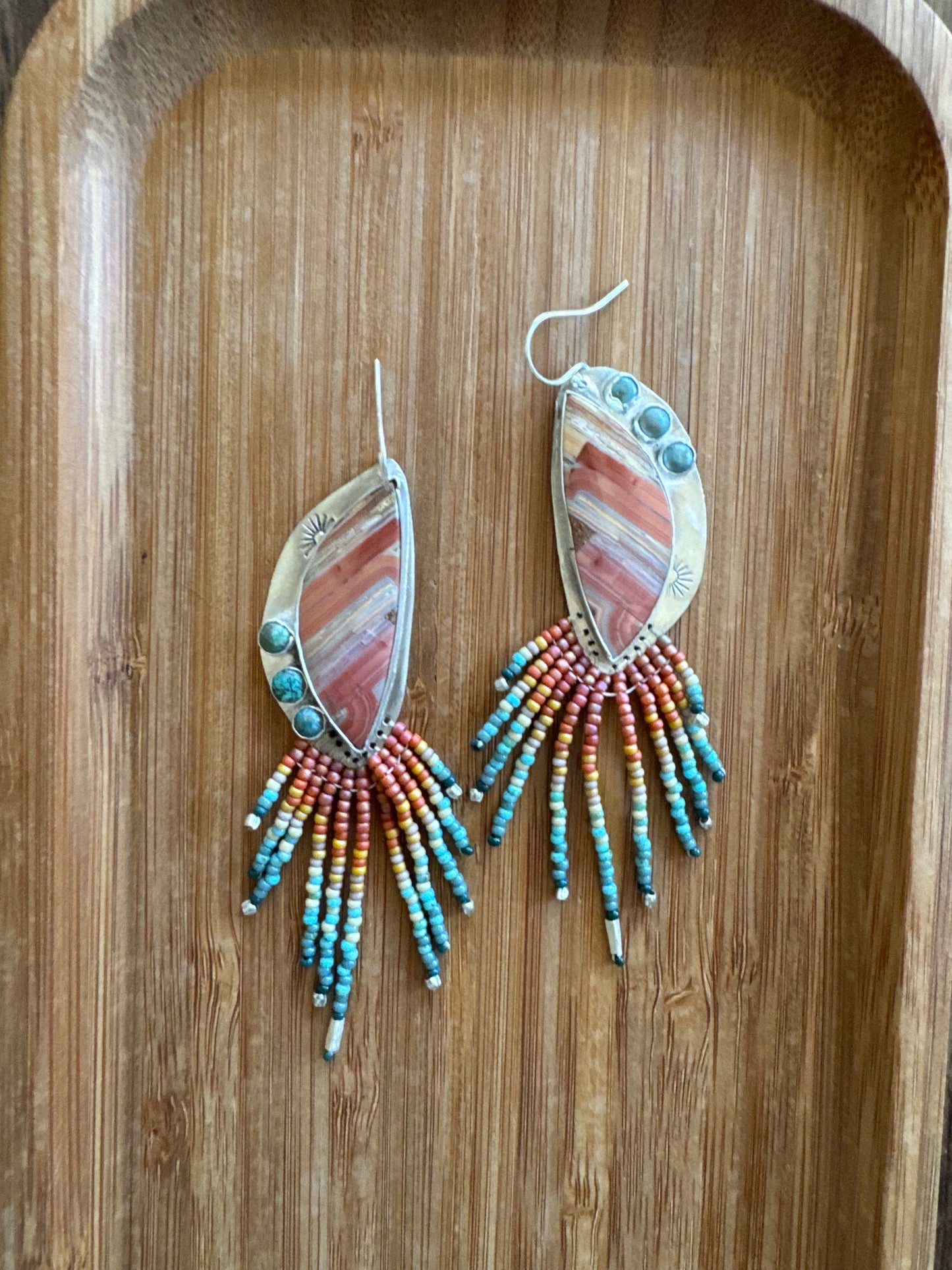Desert Wildflower | Crazy Lace Agate + Tibetan Turquoise + Sterling Silver Earrings