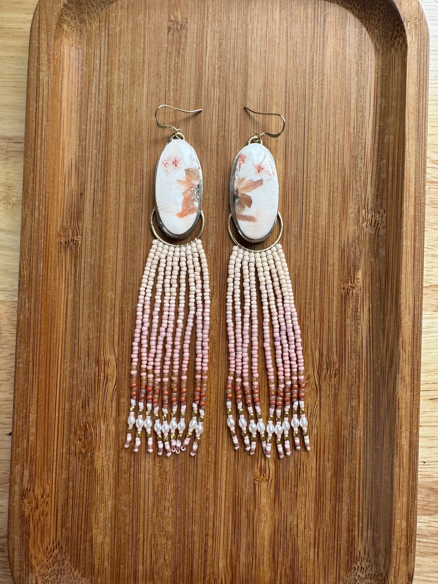 Blush Flower Fringe Earrings | Sterling Silver + Scolocite Gemstones