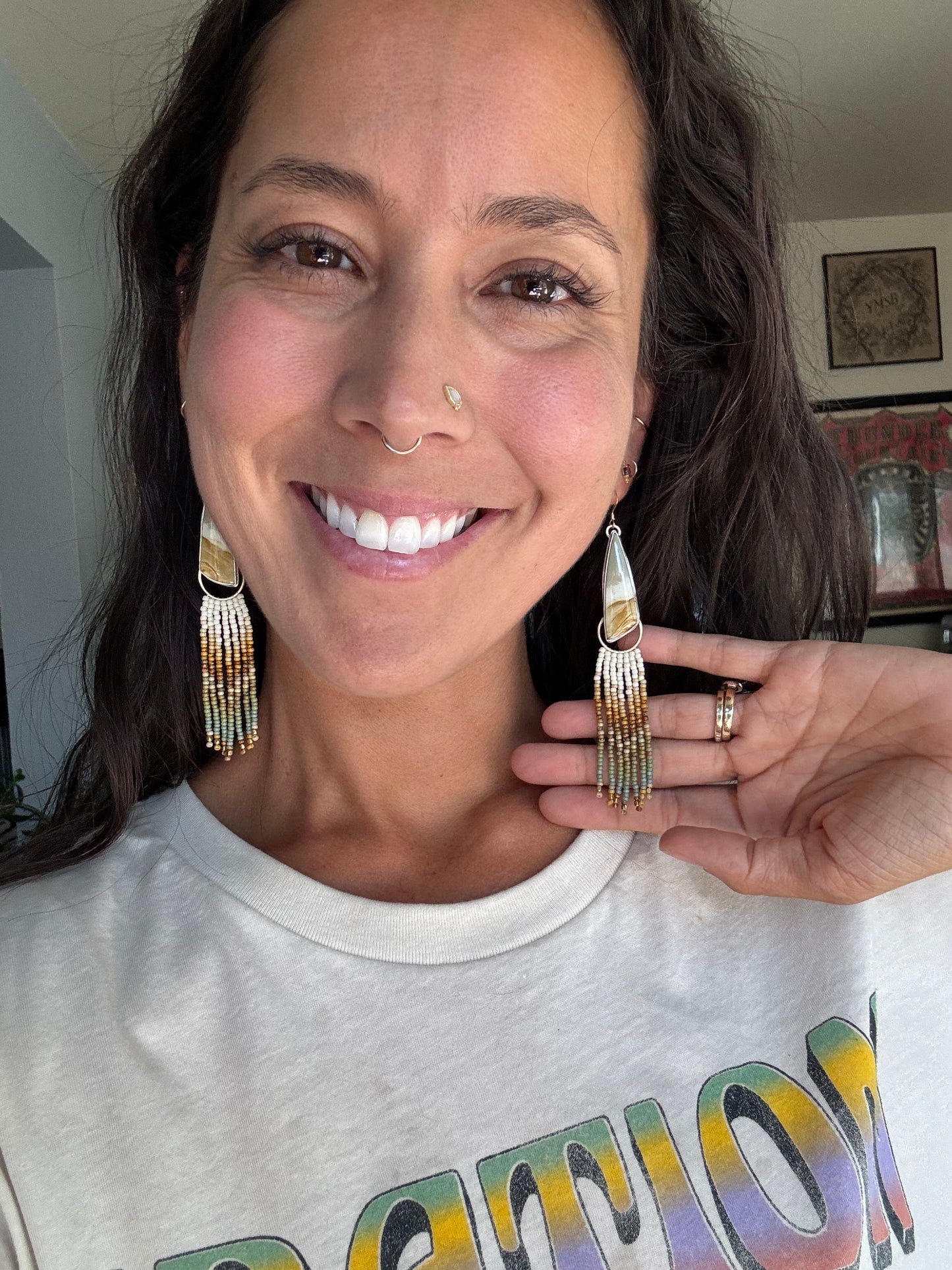 Riverstone Chevron Fringe Earrings | Sterling Silver + Jasper