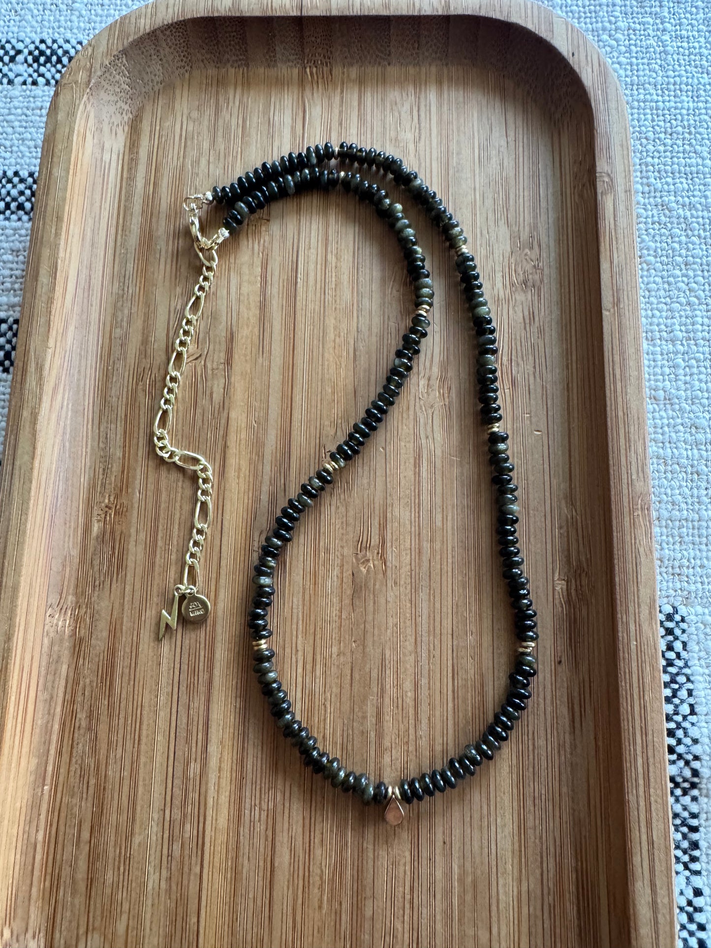 Olive Grove Beaded Necklace | Golden Obsidian Gemstones