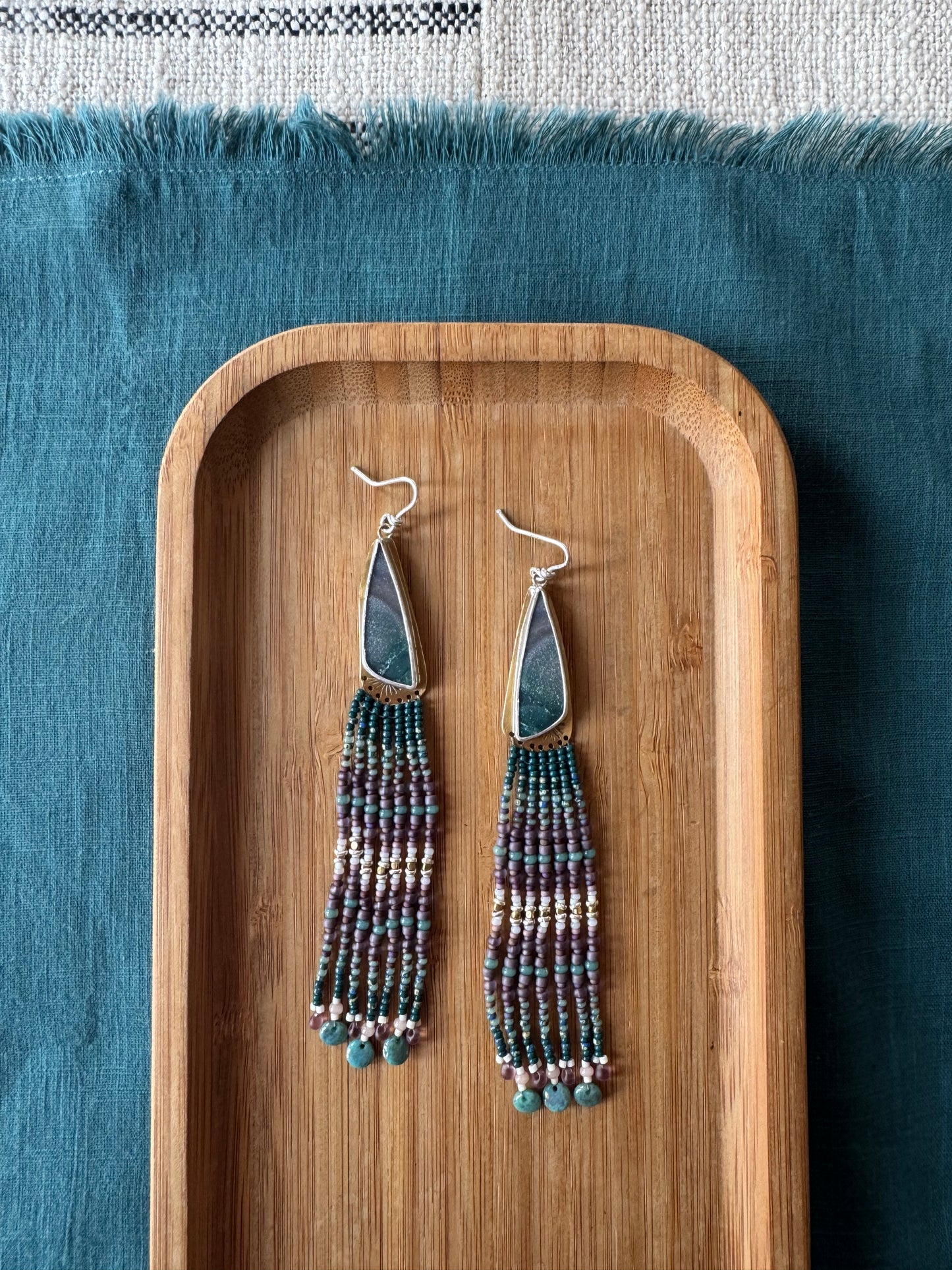 Purple Dawn Mountain Fringe Earrings | Grape Moss Agate Gemstones + Plum Beaded Fringe
