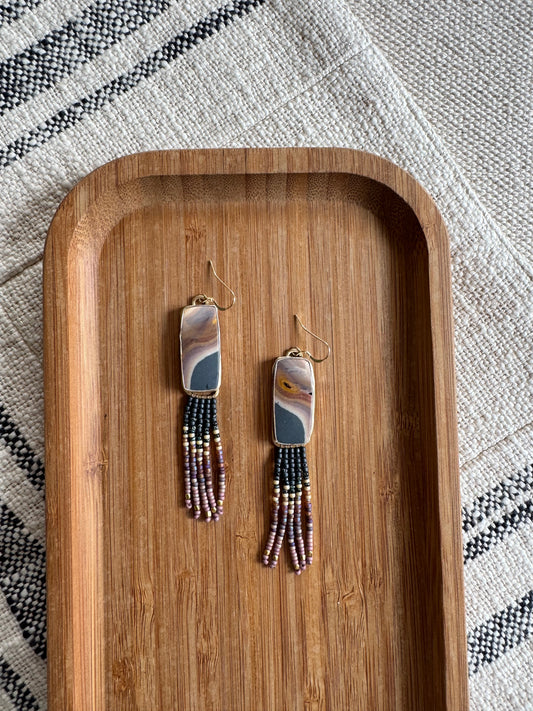 Smoky Mauve Fringe Earrings | Polychrome Jasper + Daily Length Beadwork