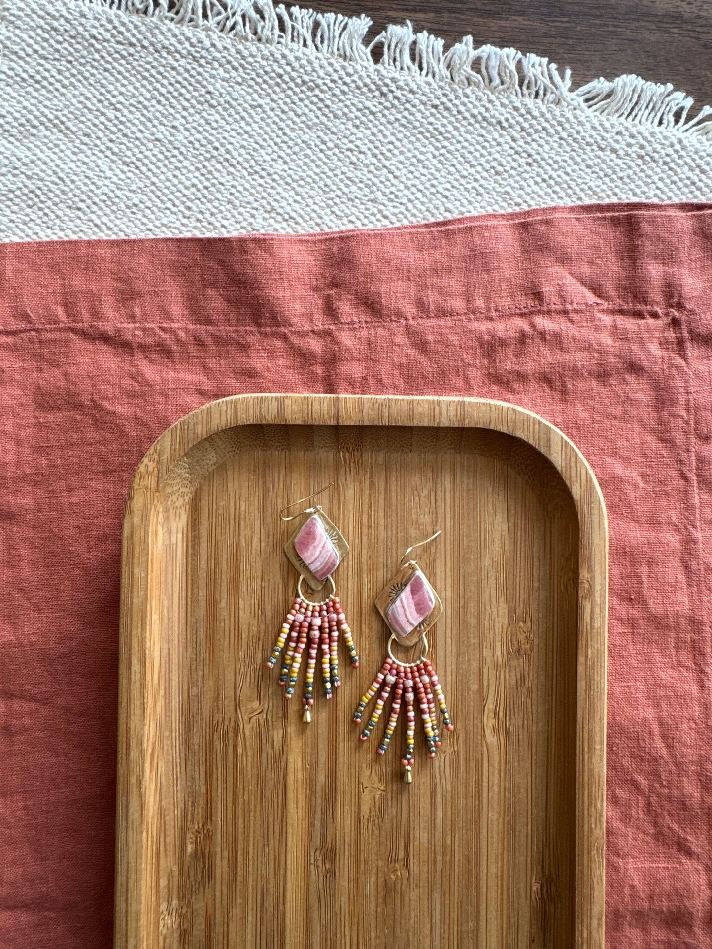 Rosy Canyon Dangles |  Rhodochrosite Chevron Gemstones