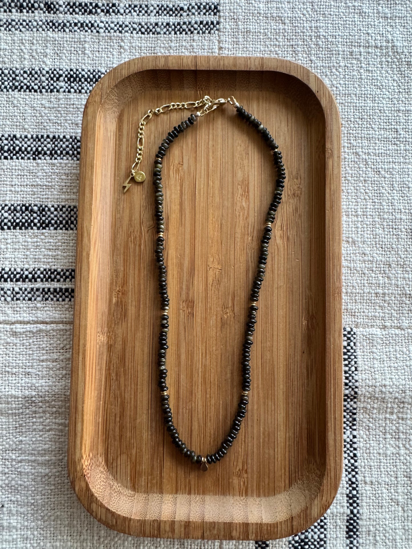 Olive Grove Beaded Necklace | Golden Obsidian Gemstones