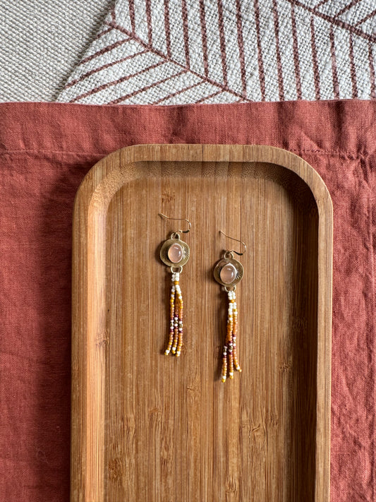 Golden Prairie Fringe Earrings | Brass + Warm Beaded Dangles