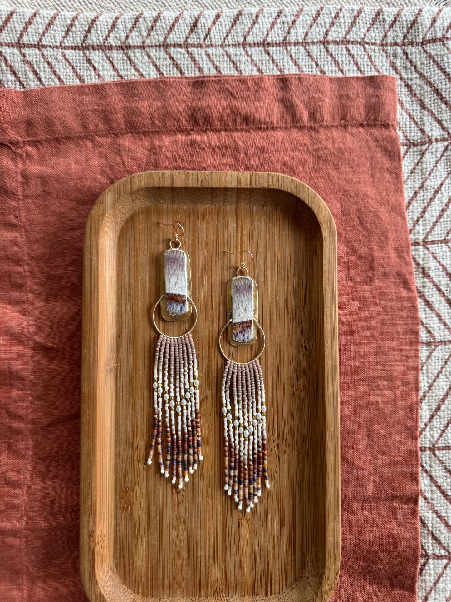 Ancient Horizon Fringe Earrings |  Opalized Gemstones  + Freshwater Pearl Beaded Adornments