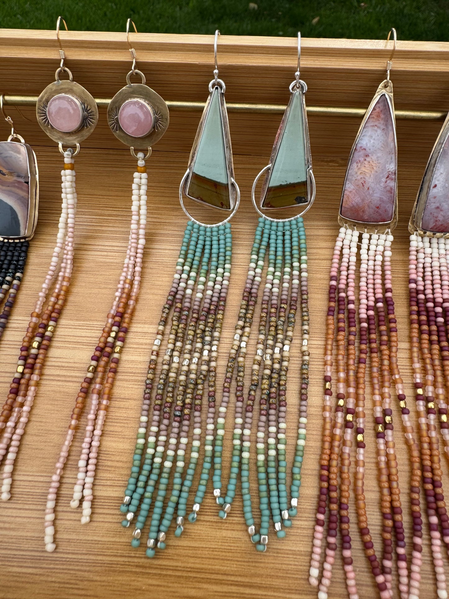 Turquoise Waterfall Fringe Earrings | Sterling Silver + Hand-Beaded Dangles