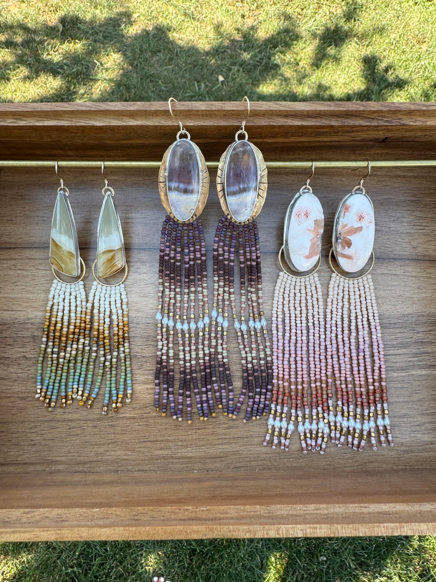 Riverstone Chevron Fringe Earrings | Sterling Silver + Jasper