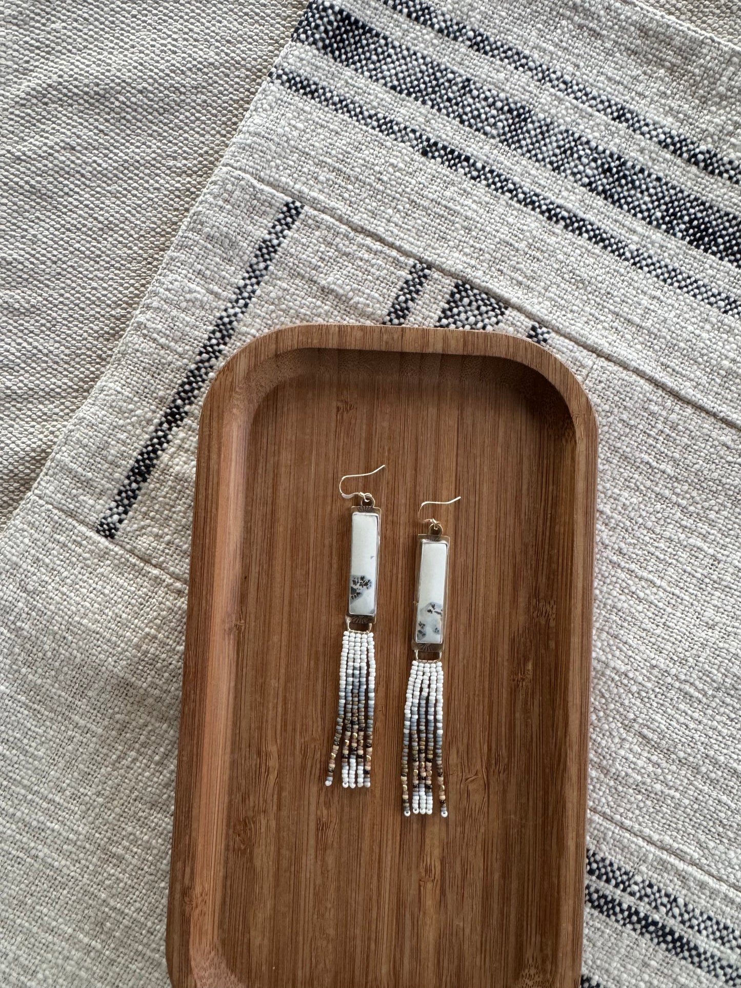 High Plains Fringe Earrings | Jasper + Cream Beaded Dangles