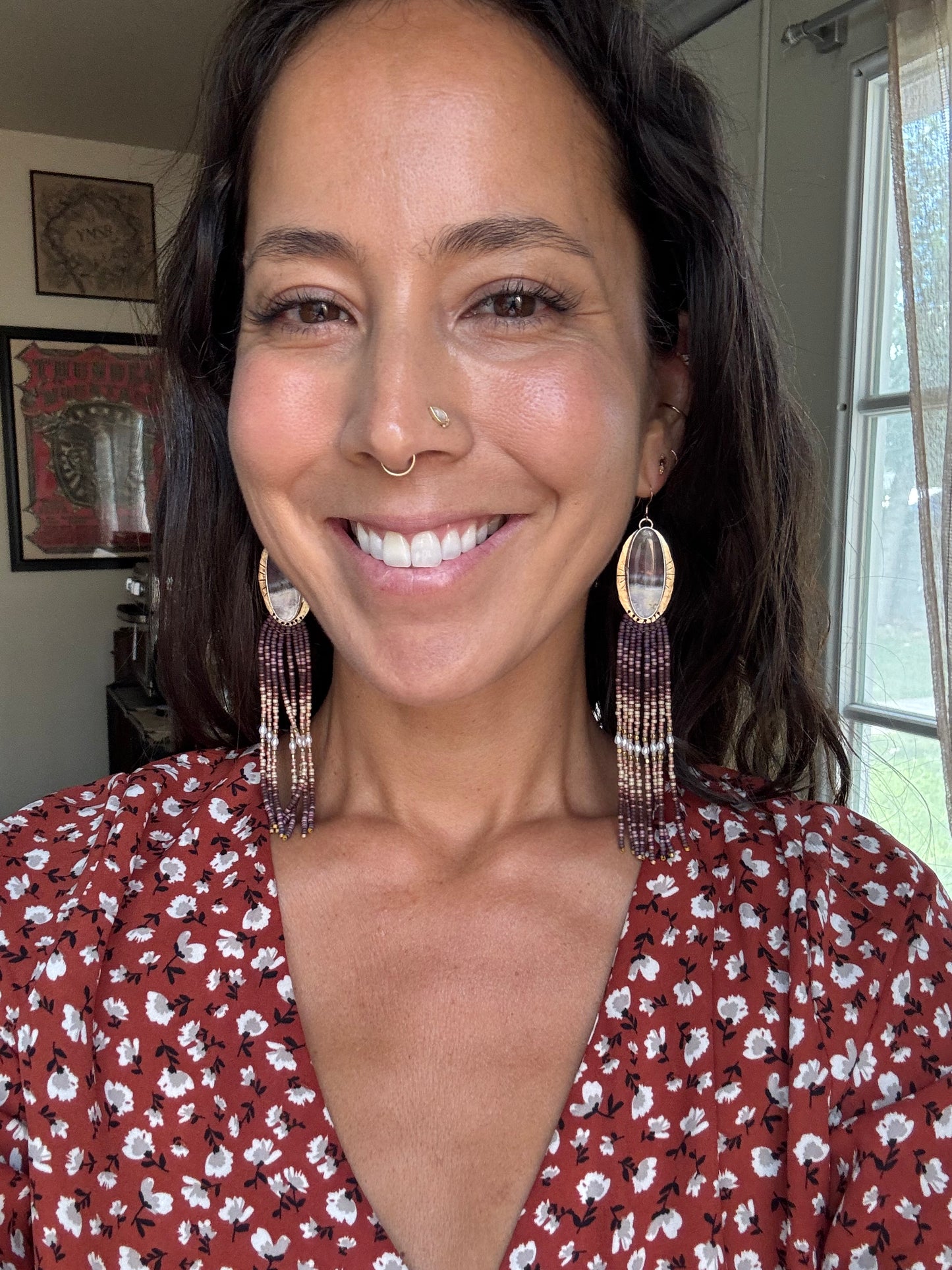 Amethyst Fringe Earrings | Sterling Silver & Hammered Jeweler’s Brass