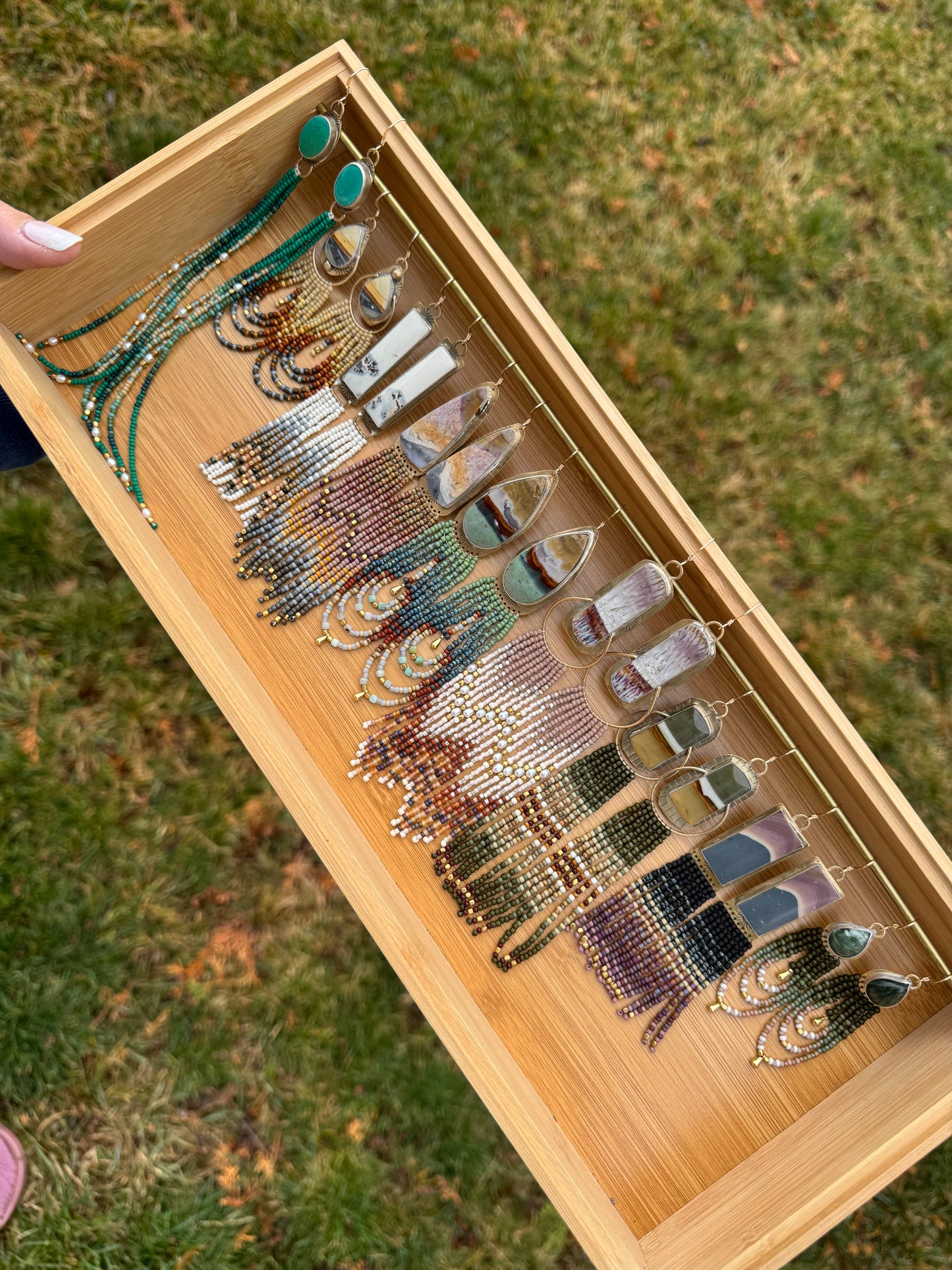 Nightfall Bloom Fringe Earrings | Seraphinite + Dark Floral Beaded Dangles