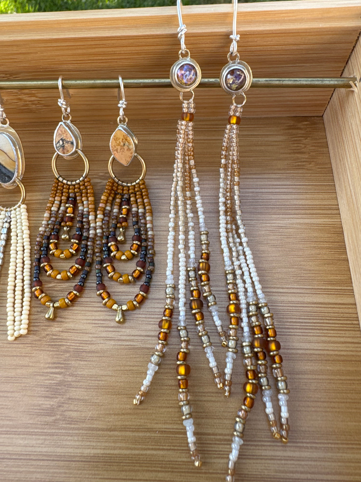 Opal Shimmer Fringe Earrings | Opal Gemstones + Champagne Beaded Fringe