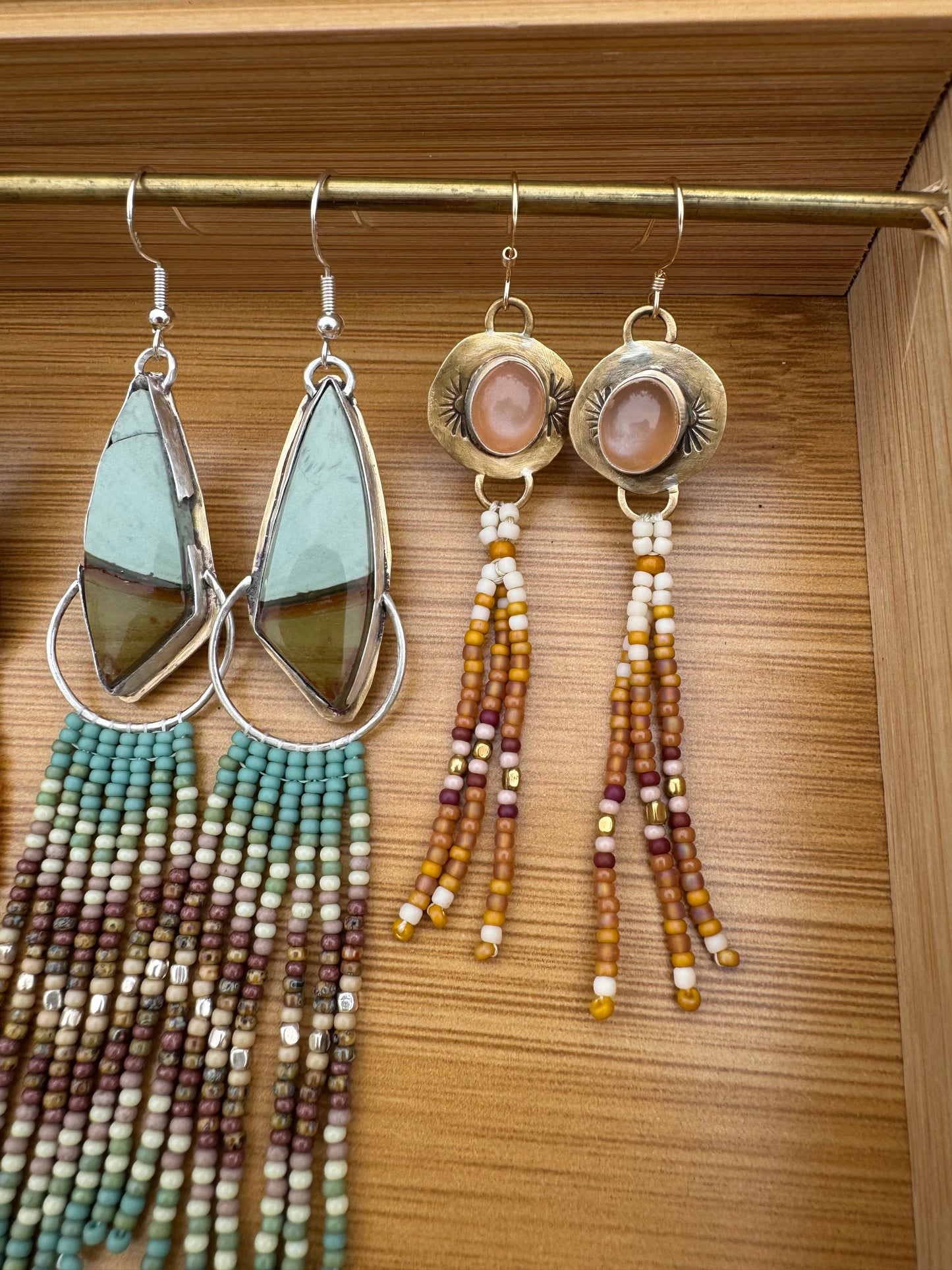 Golden Prairie Fringe Earrings | Brass + Warm Beaded Dangles