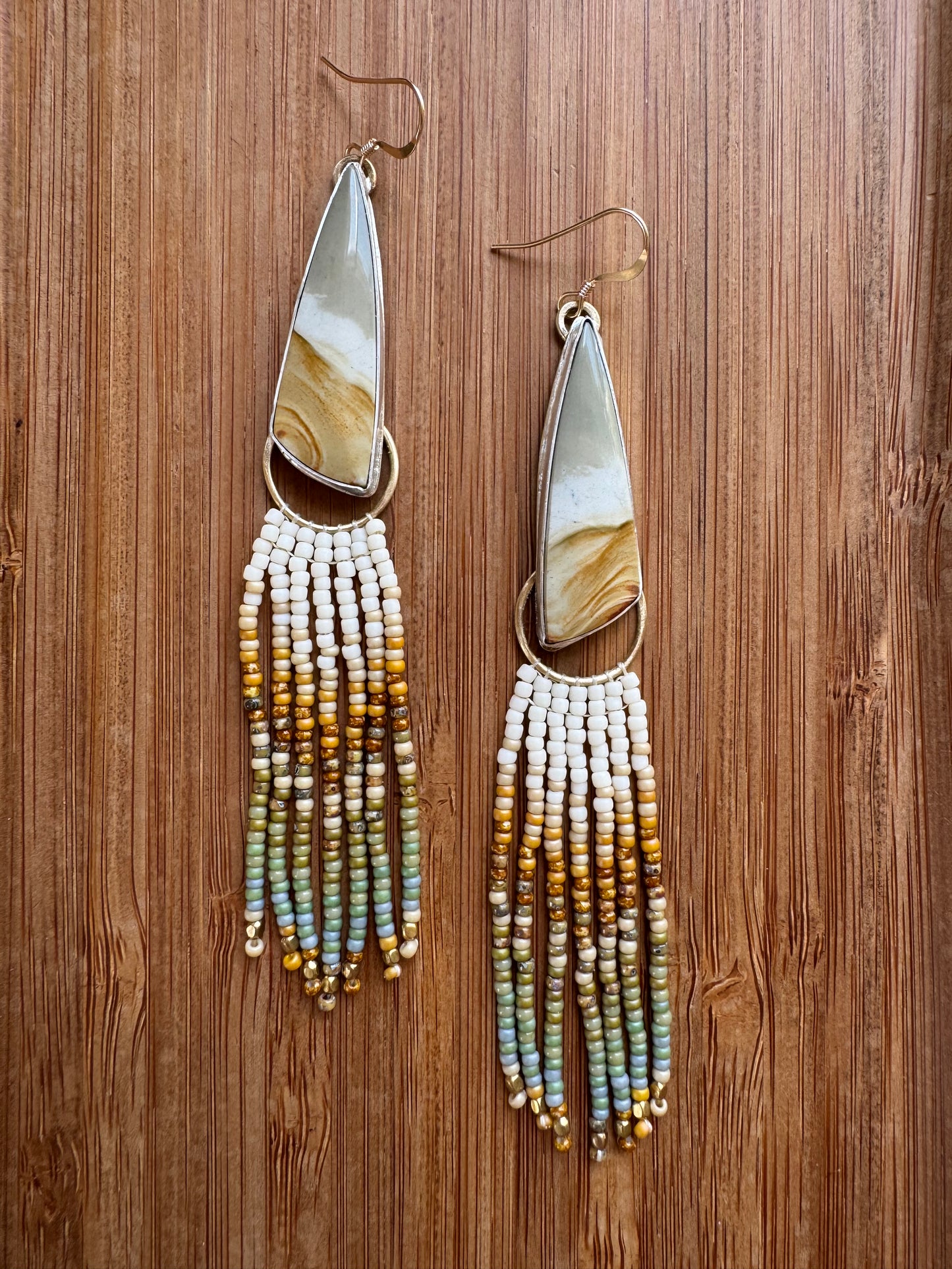 Riverstone Chevron Fringe Earrings | Sterling Silver + Jasper