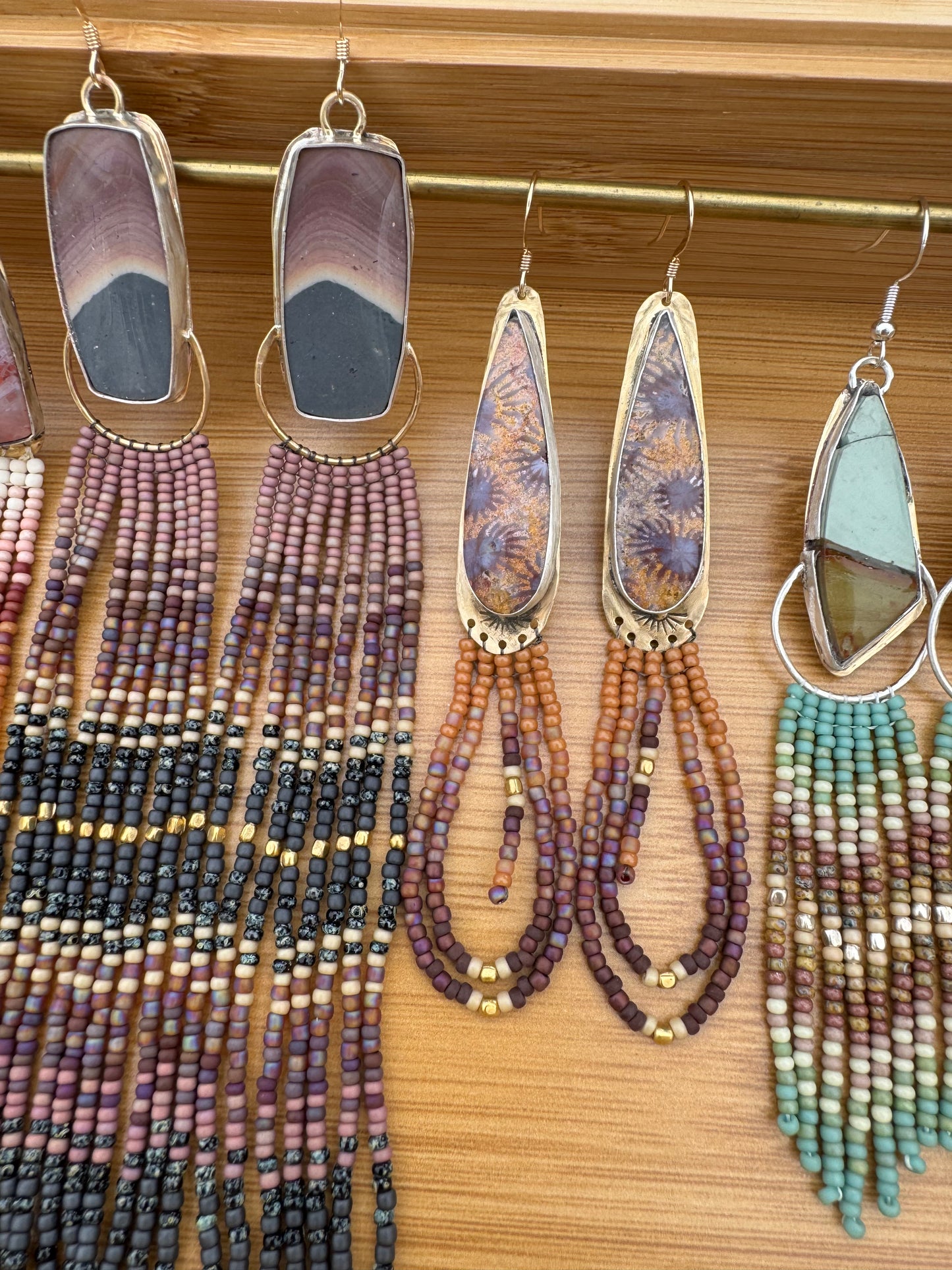 Psychedelic Lilac Horizon Loop Earrings | Fossilized Coral + Mauve Beadwork