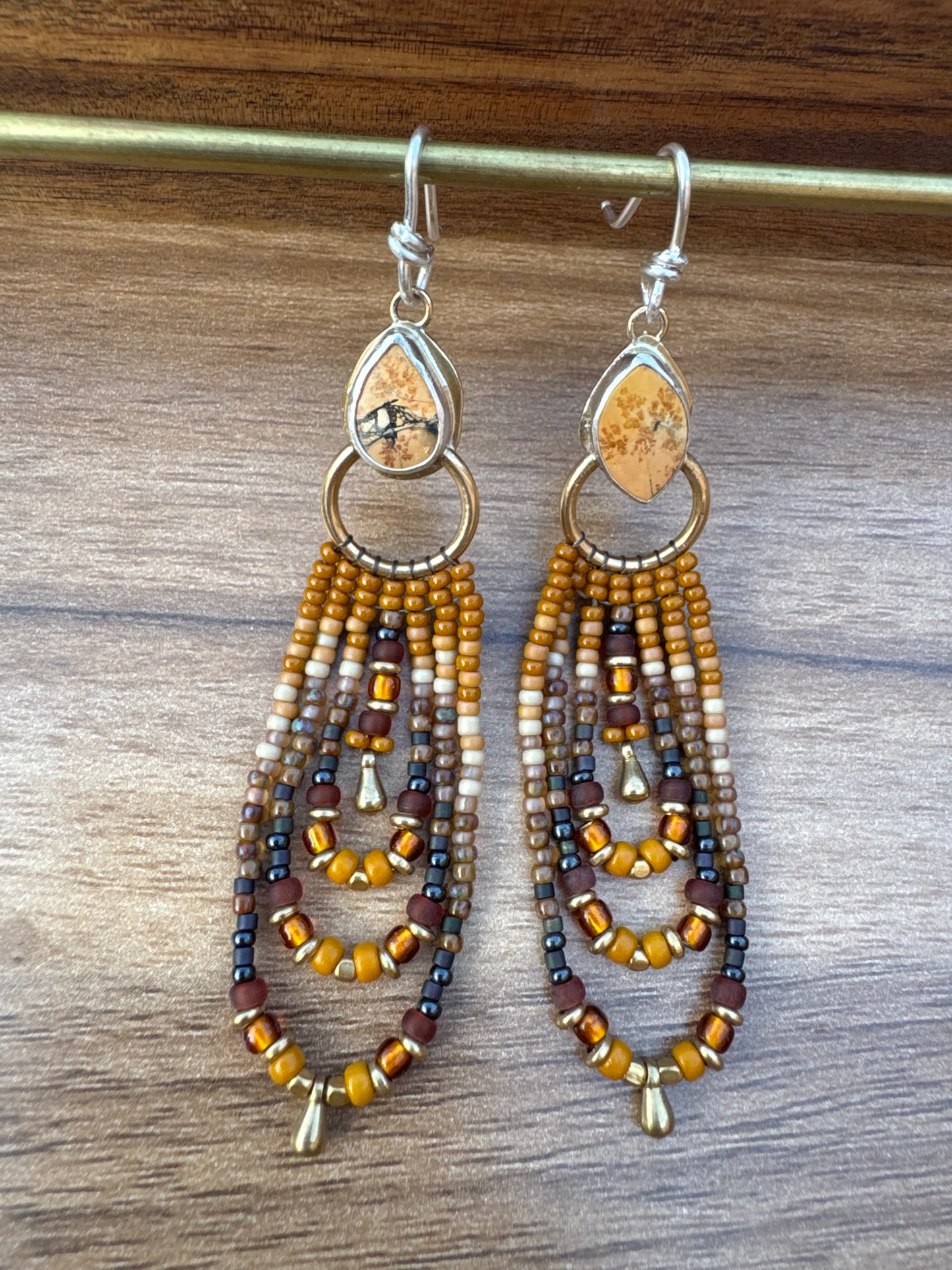 Amber Trail Fringe Earrings | Maligano Jasper Gemstones + Amber Beaded Fringe