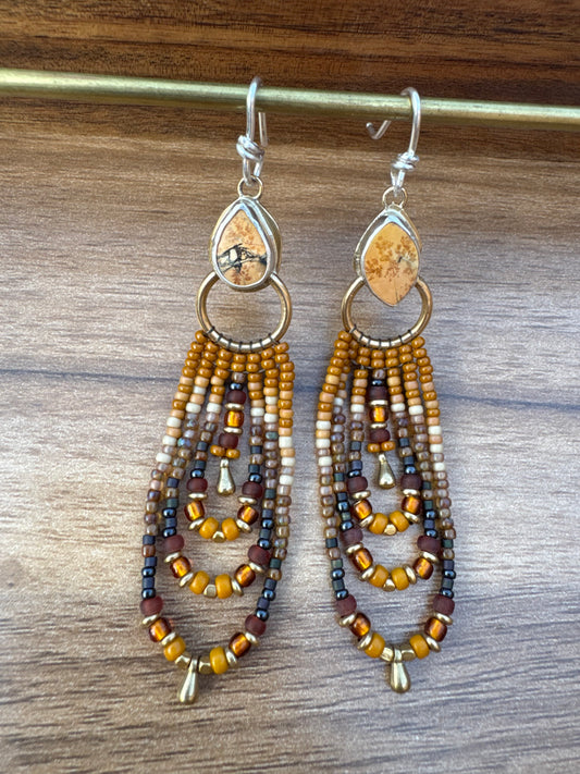 Amber Trail Fringe Earrings | Maligano Jasper Gemstones + Amber Beaded Fringe
