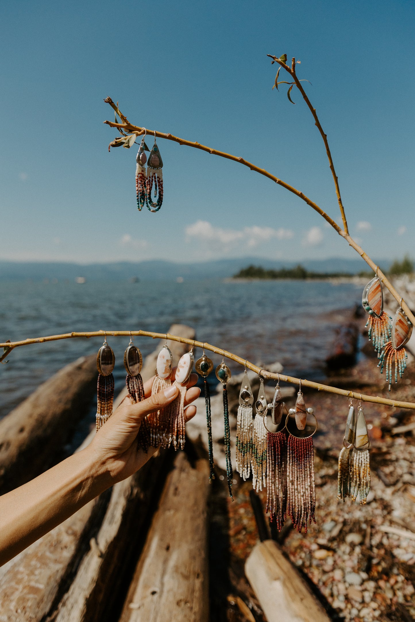 Desert Pink & Orange Jade Fringe Earrings | Long Sterling + Mauve Beadwork