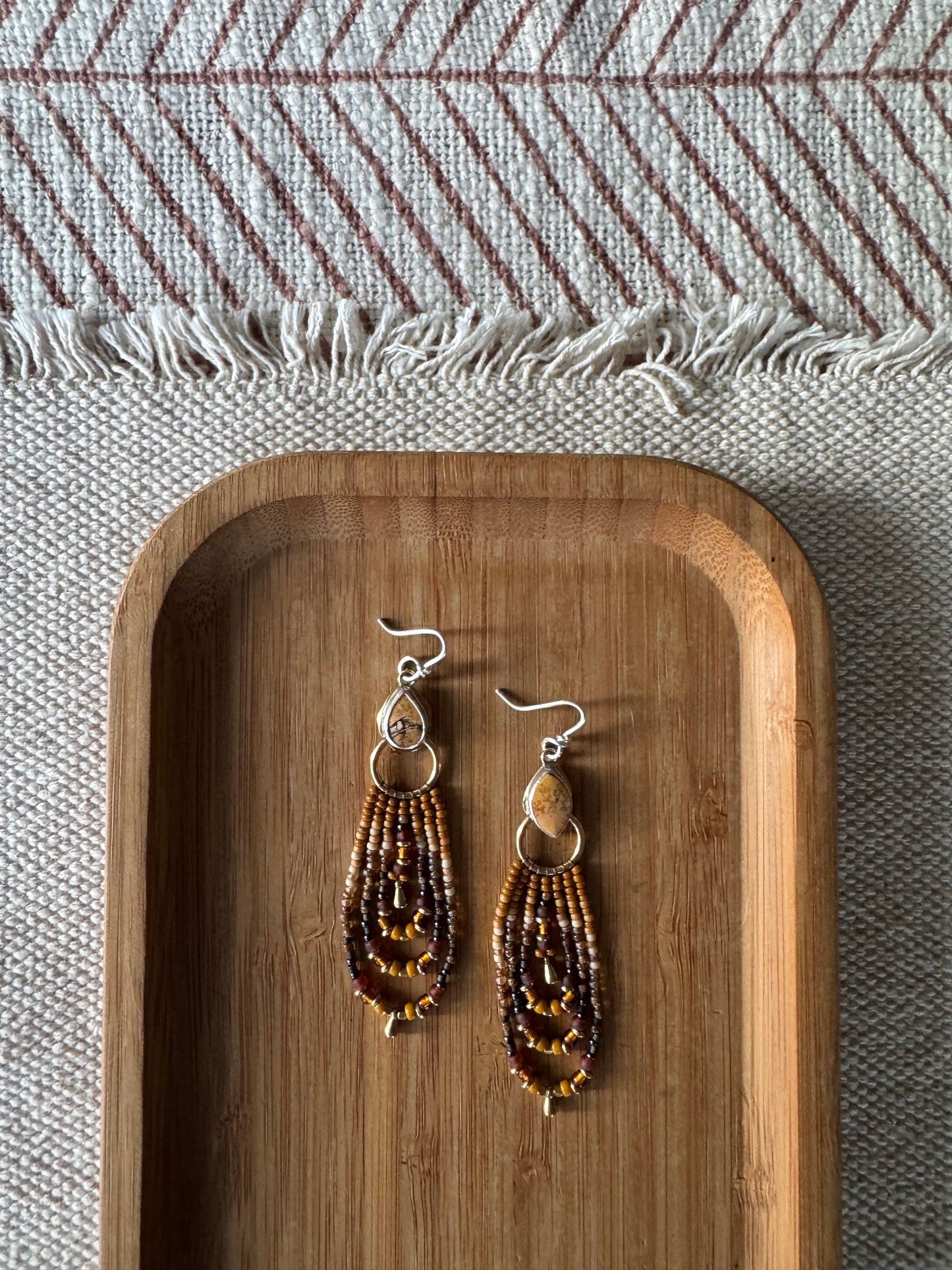 Amber Trail Fringe Earrings | Maligano Jasper Gemstones + Amber Beaded Fringe