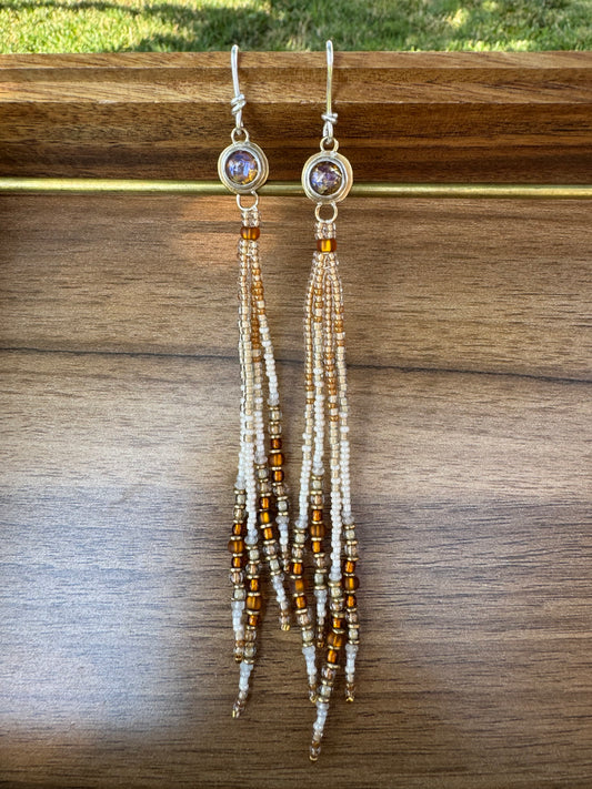 Opal Shimmer Fringe Earrings | Opal Gemstones + Champagne Beaded Fringe