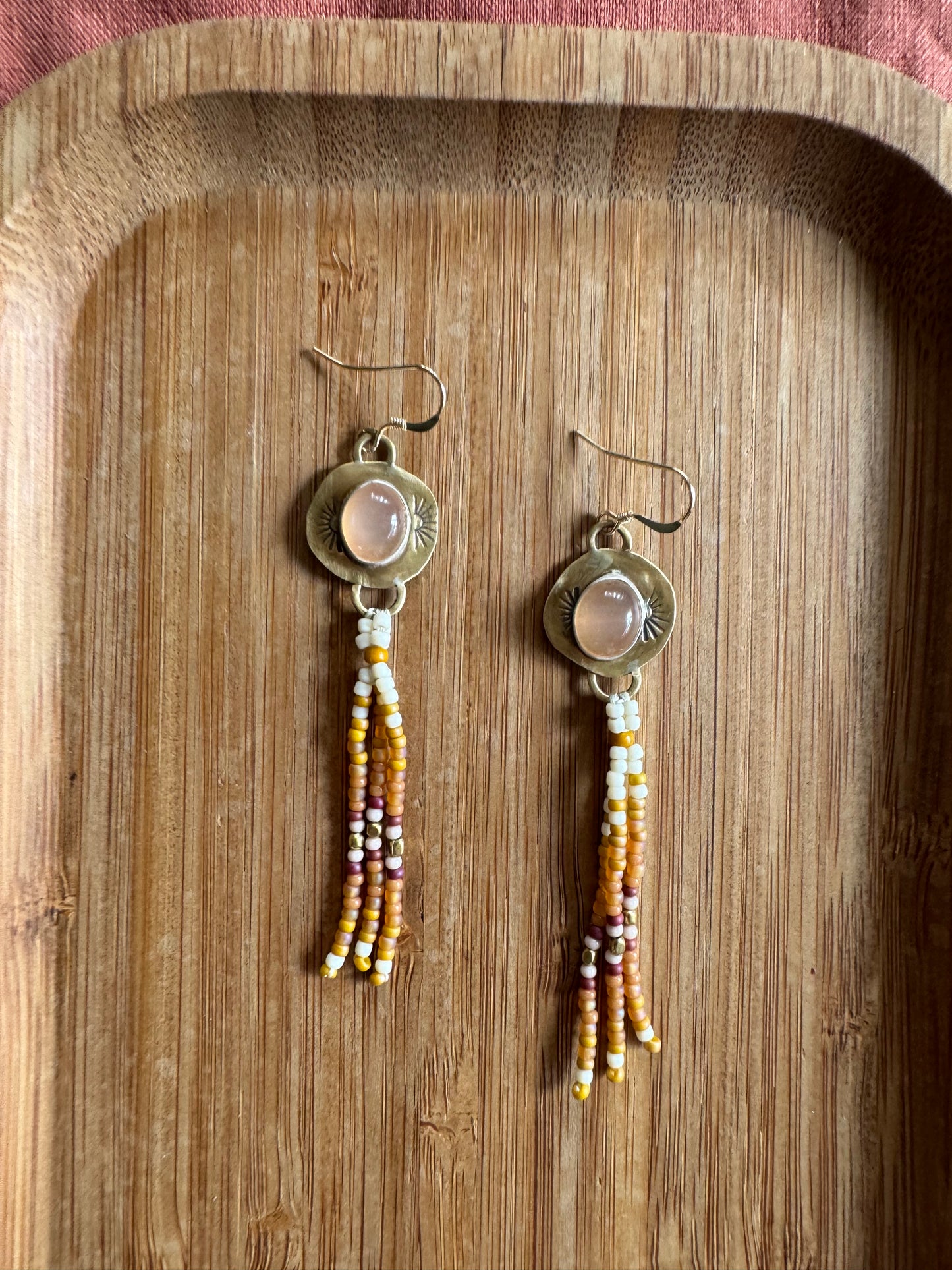 Golden Prairie Fringe Earrings | Brass + Warm Beaded Dangles