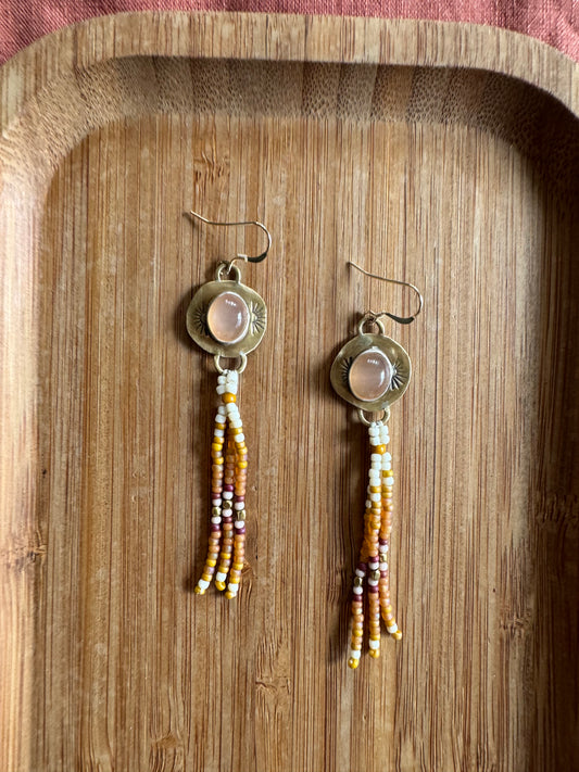 Golden Prairie Fringe Earrings | Brass + Warm Beaded Dangles