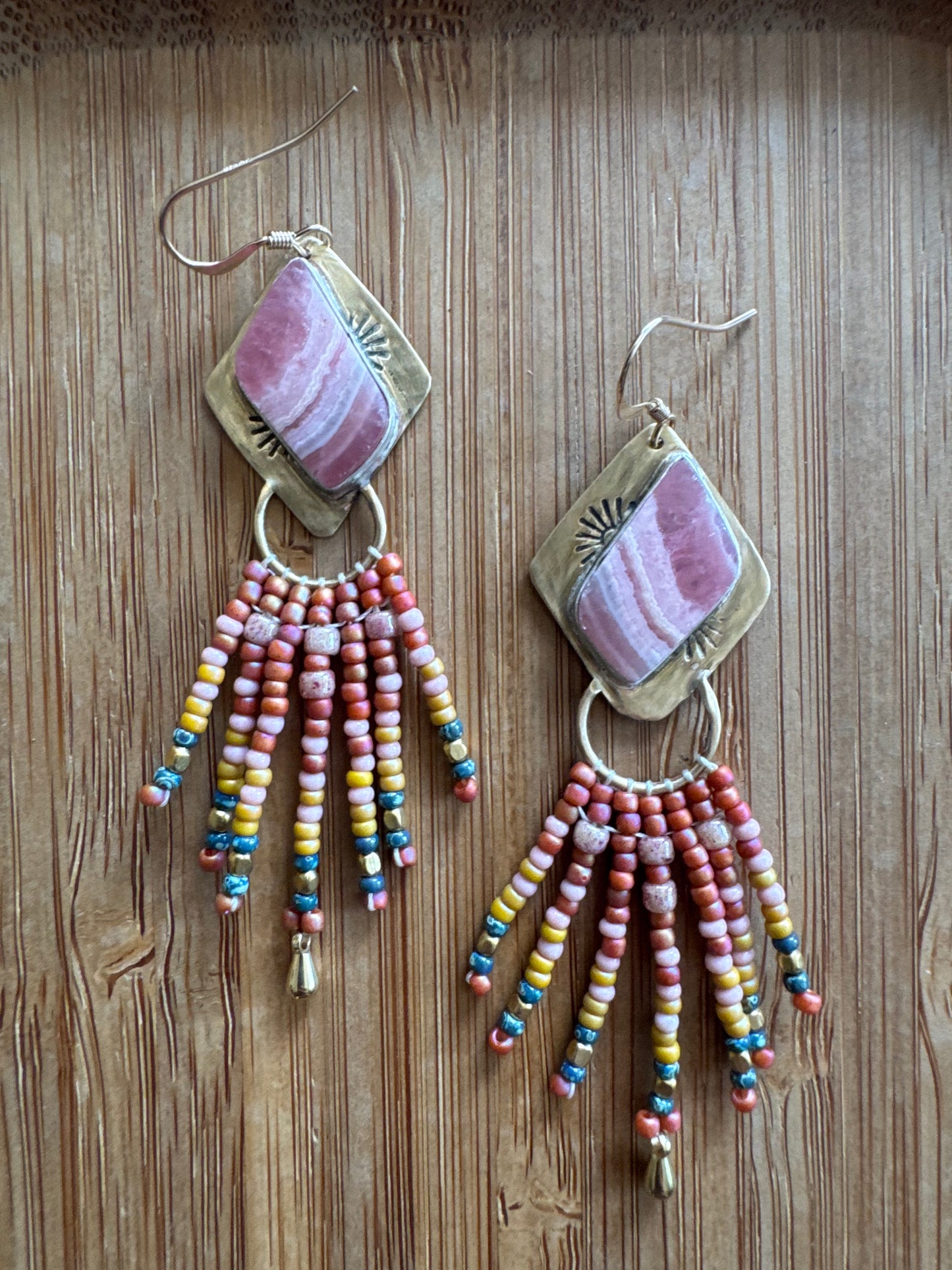 Rosy Canyon Dangles |  Rhodochrosite Chevron Gemstones