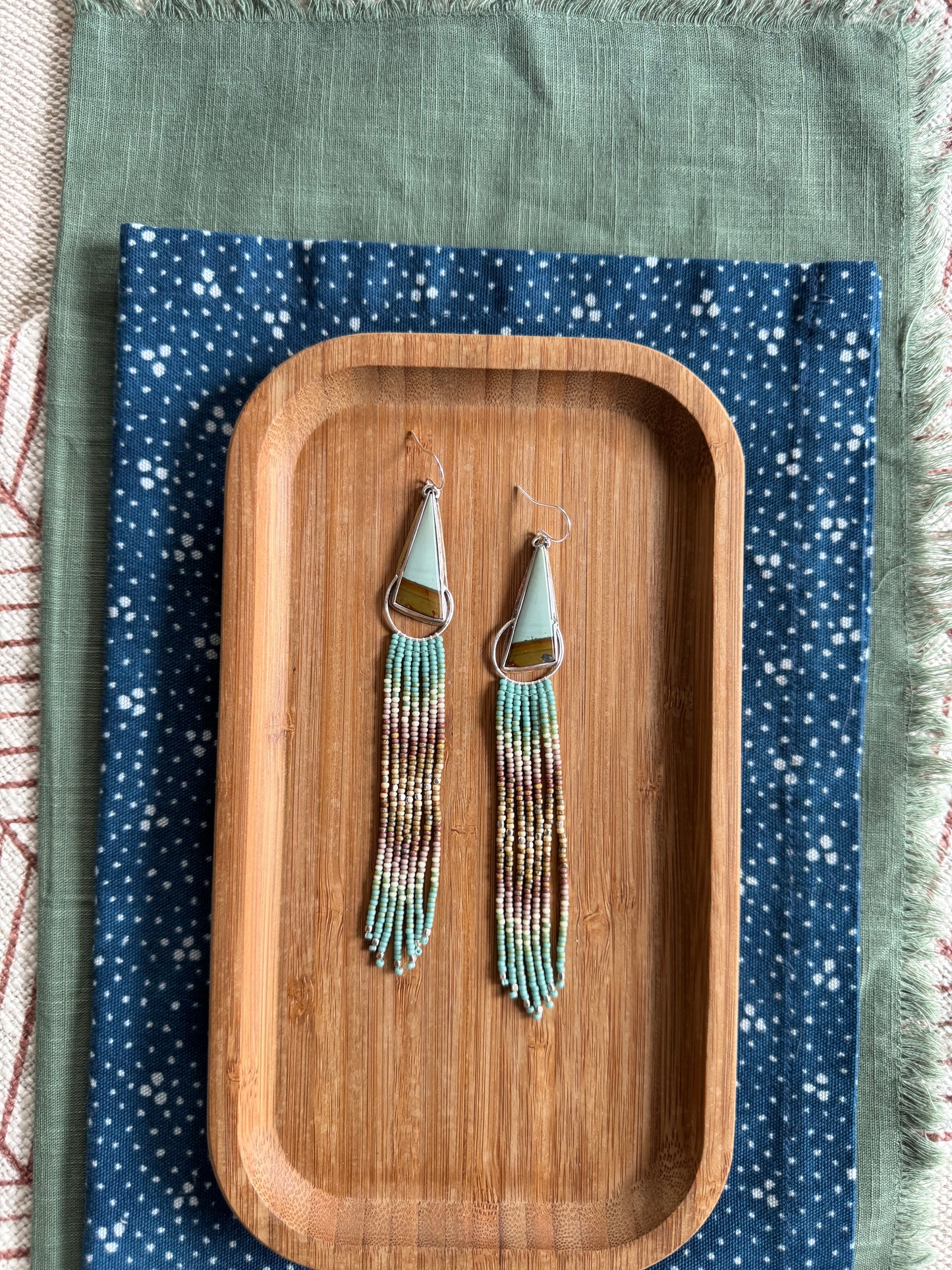 Turquoise Waterfall Fringe Earrings | Sterling Silver + Hand-Beaded Dangles