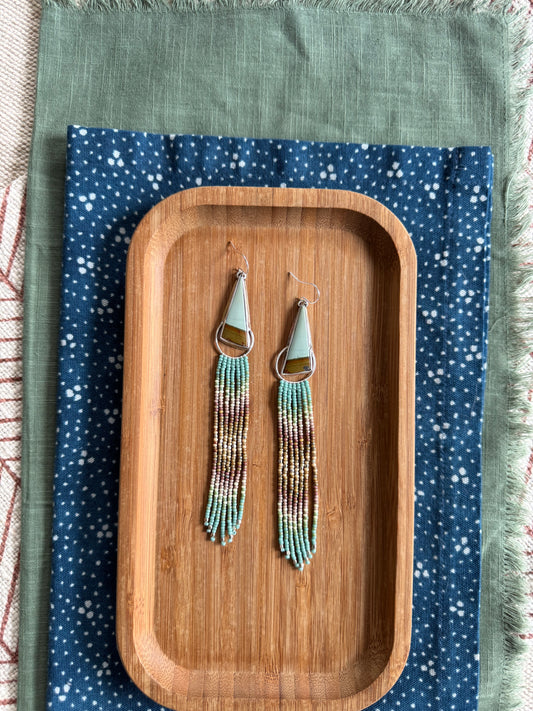 Turquoise Waterfall Fringe Earrings | Sterling Silver + Hand-Beaded Dangles