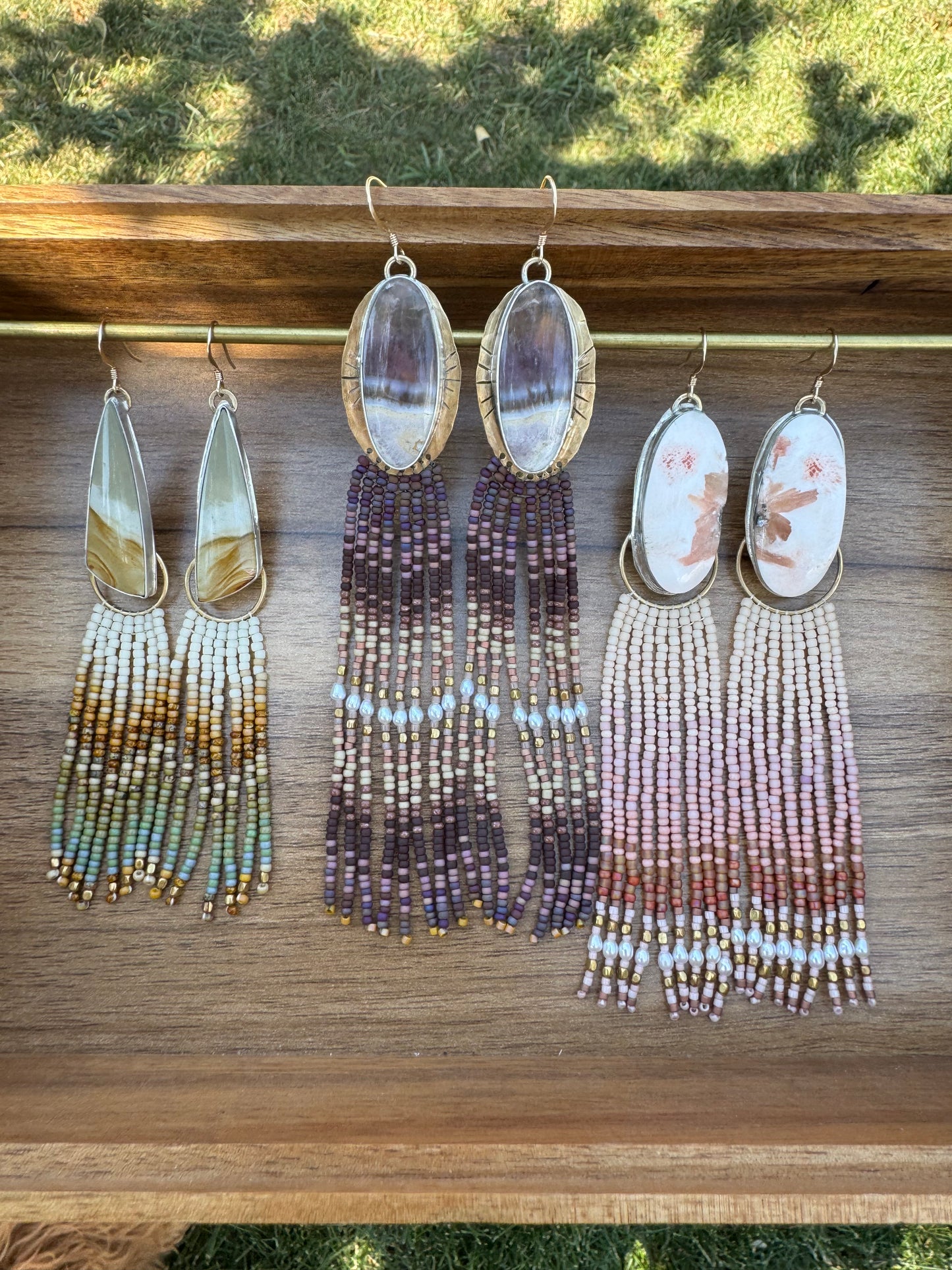 Riverstone Chevron Fringe Earrings | Sterling Silver + Jasper