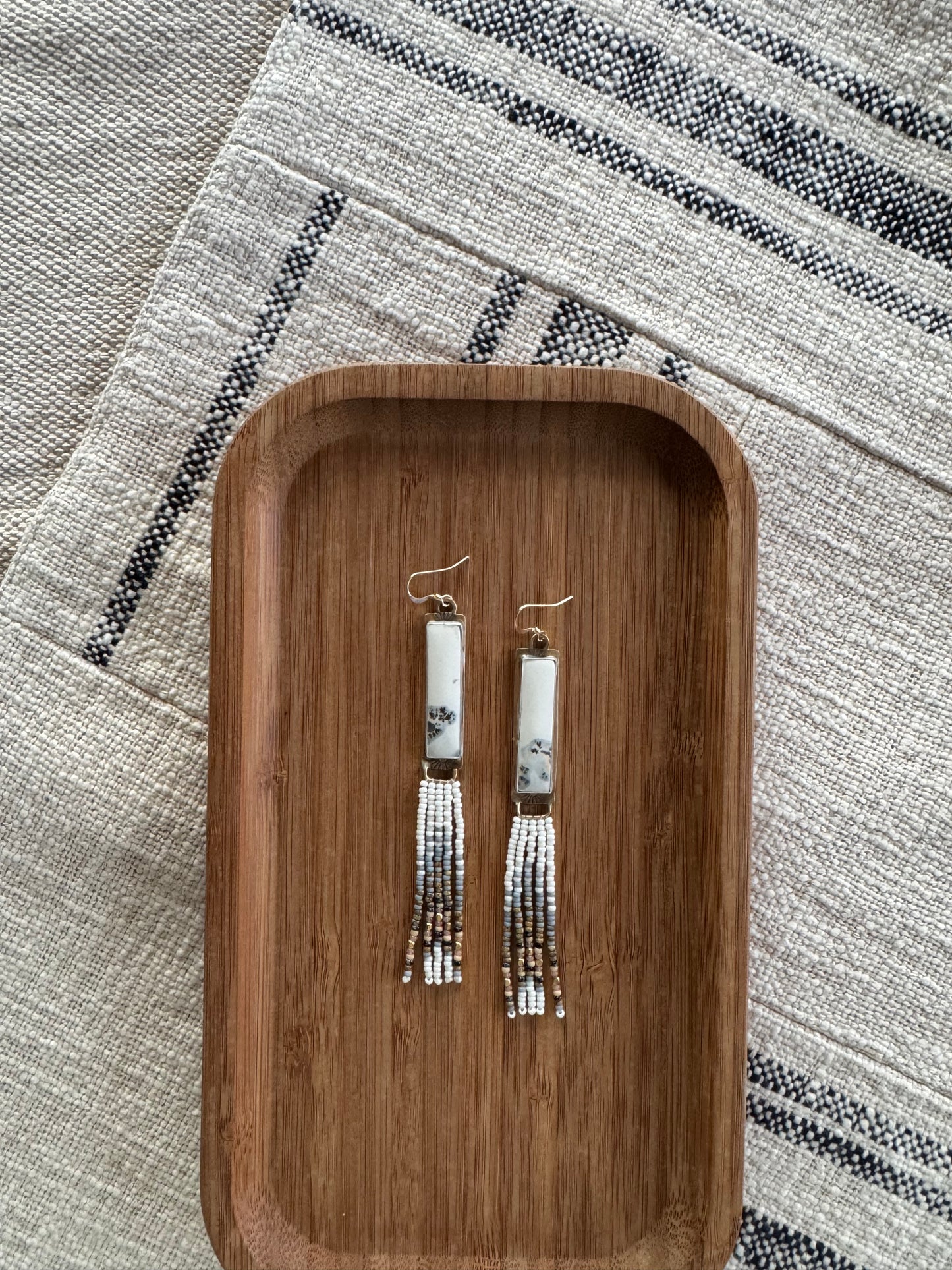 High Plains Fringe Earrings | Jasper + Cream Beaded Dangles