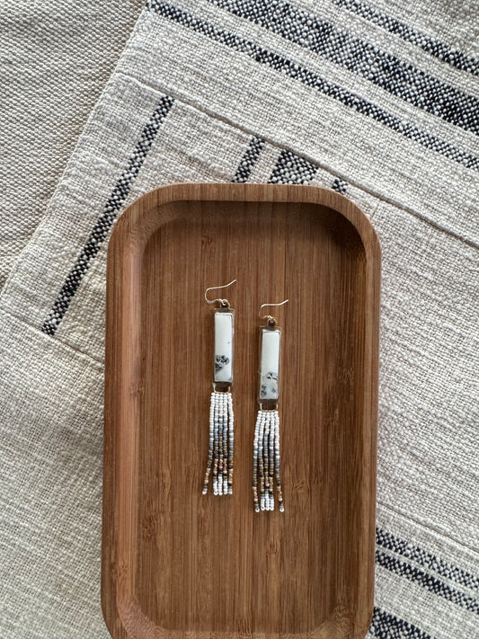 High Plains Fringe Earrings | Jasper + Cream Beaded Dangles