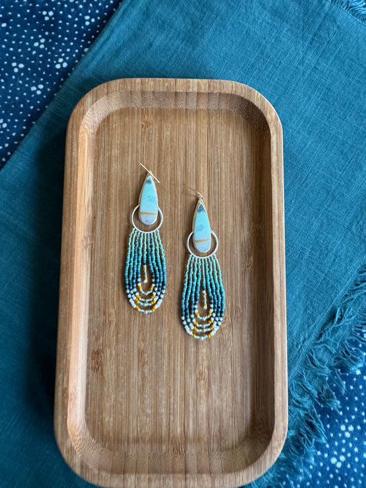 Blue Opalized Wood Ocean Tide Earrings