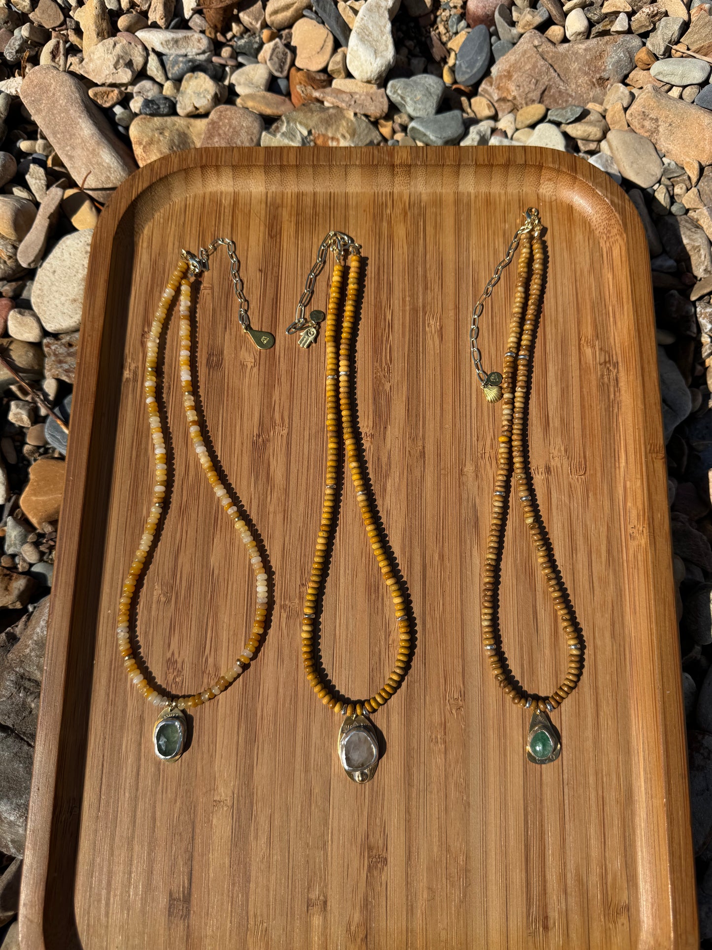 Canyon Earth | Wooden Jasper Beads + Green Strawberry Quartz Pendant Necklace