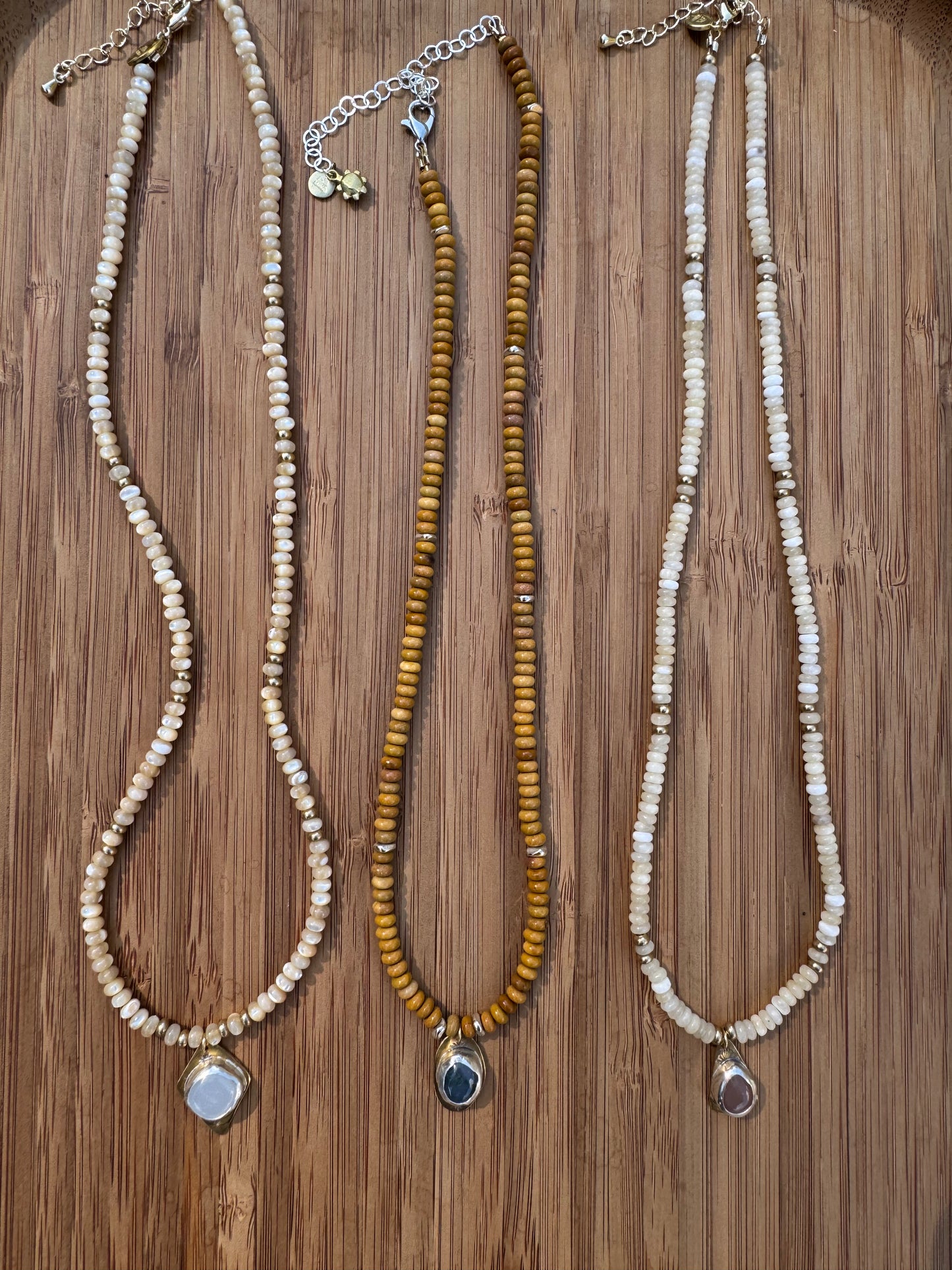 Desert Moon | Mother of Pearl Beads + Peach Moonstone Pendant Necklace