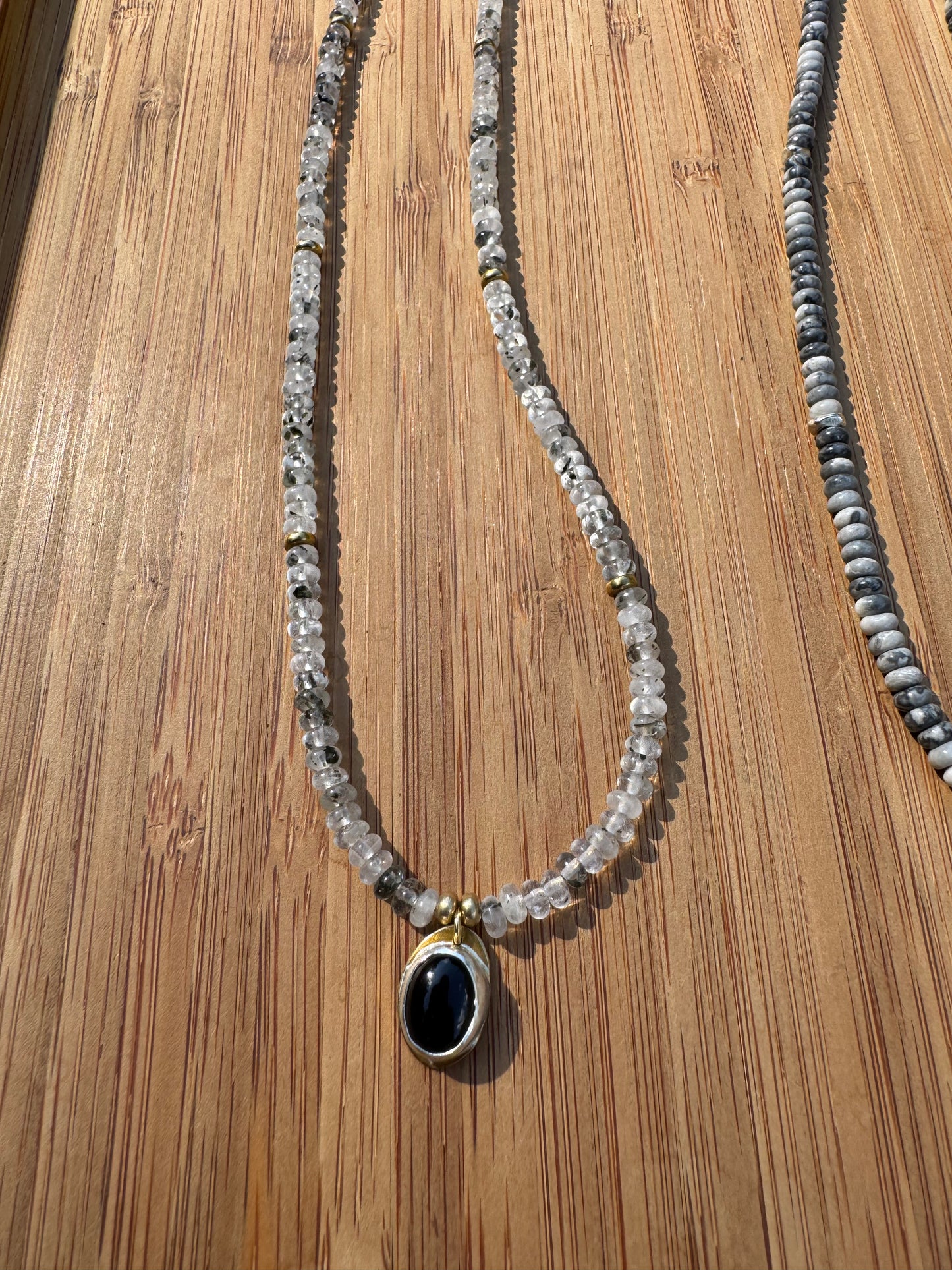 Midnight Crystal | Mica in Quartz Beads + Black Onyx Pendant Necklace
