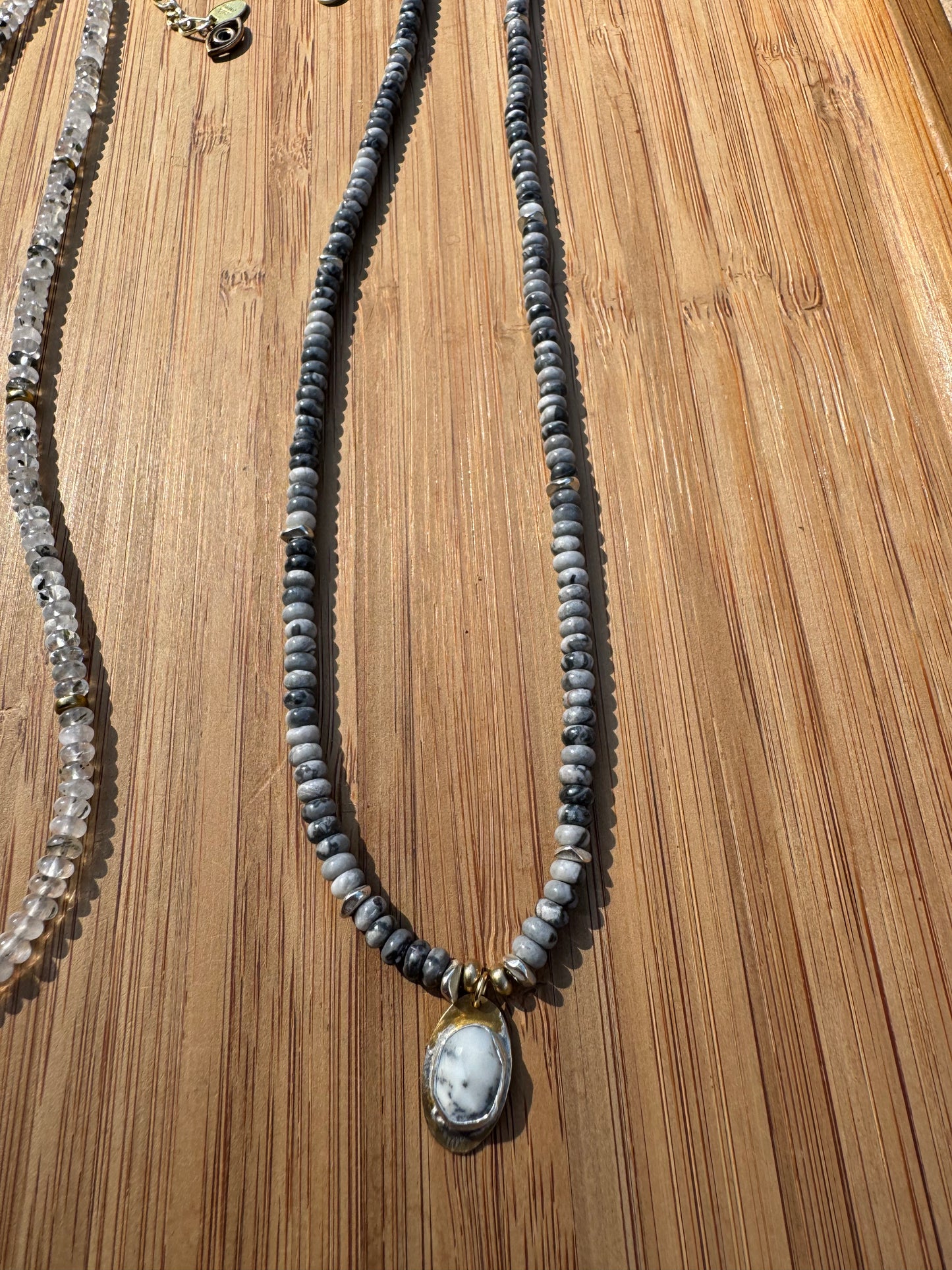 Silver River | Silver Lace Agate Beads + Dendritic Opal Pendant Necklace
