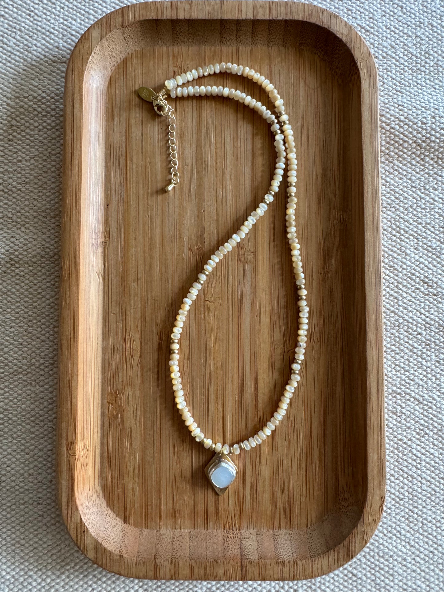 Moonlit Meadow | Mother of Pearl Beads + White Moonstone Pendant Necklace
