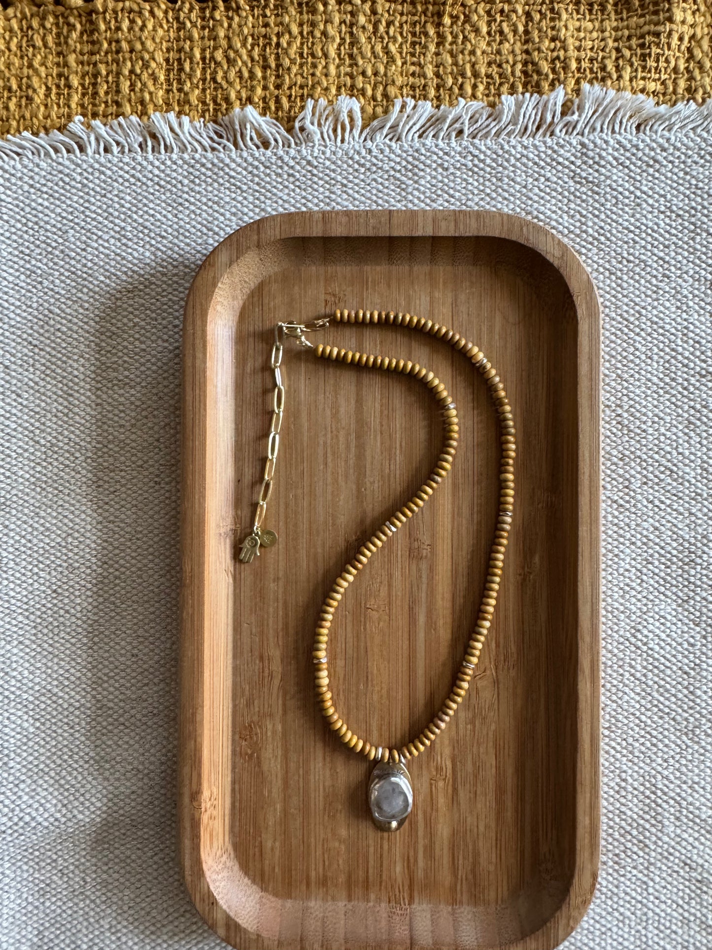 Golden Haze | Yellow Calcite Beads + Golden Rutilated Quartz Pendant Necklace
