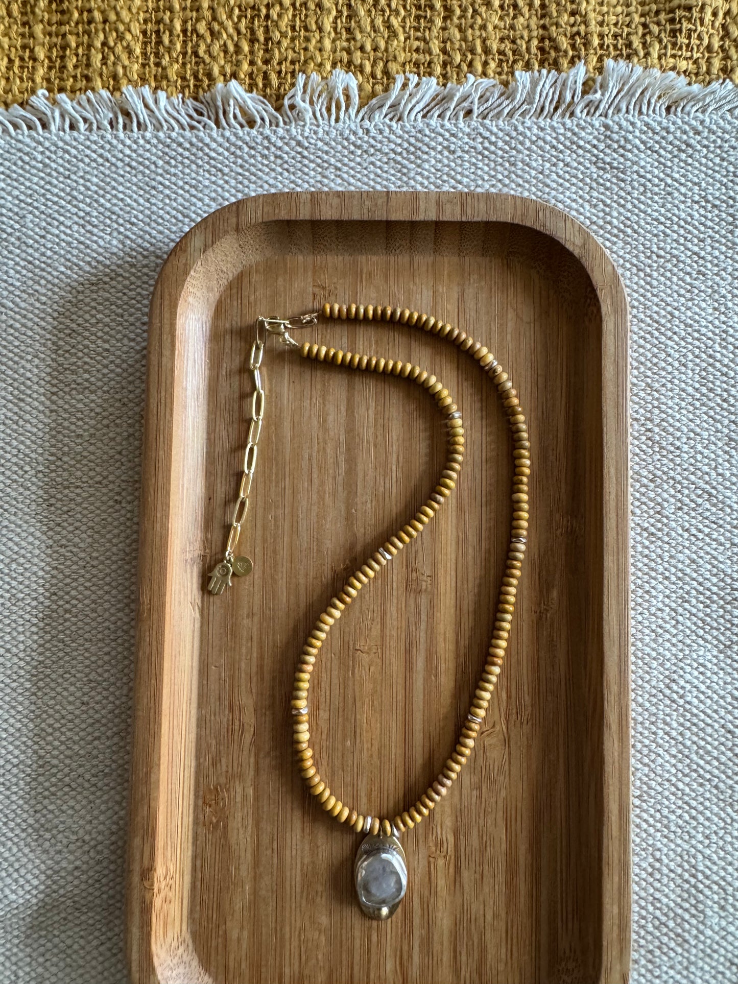 Golden Haze | Yellow Calcite Beads + Golden Rutilated Quartz Pendant Necklace