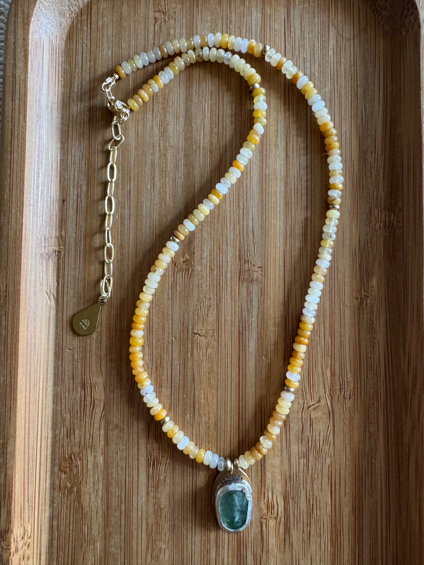 Golden Meadow | Yellow Jade Beads + Green Strawberry Quartz Pendant Necklace