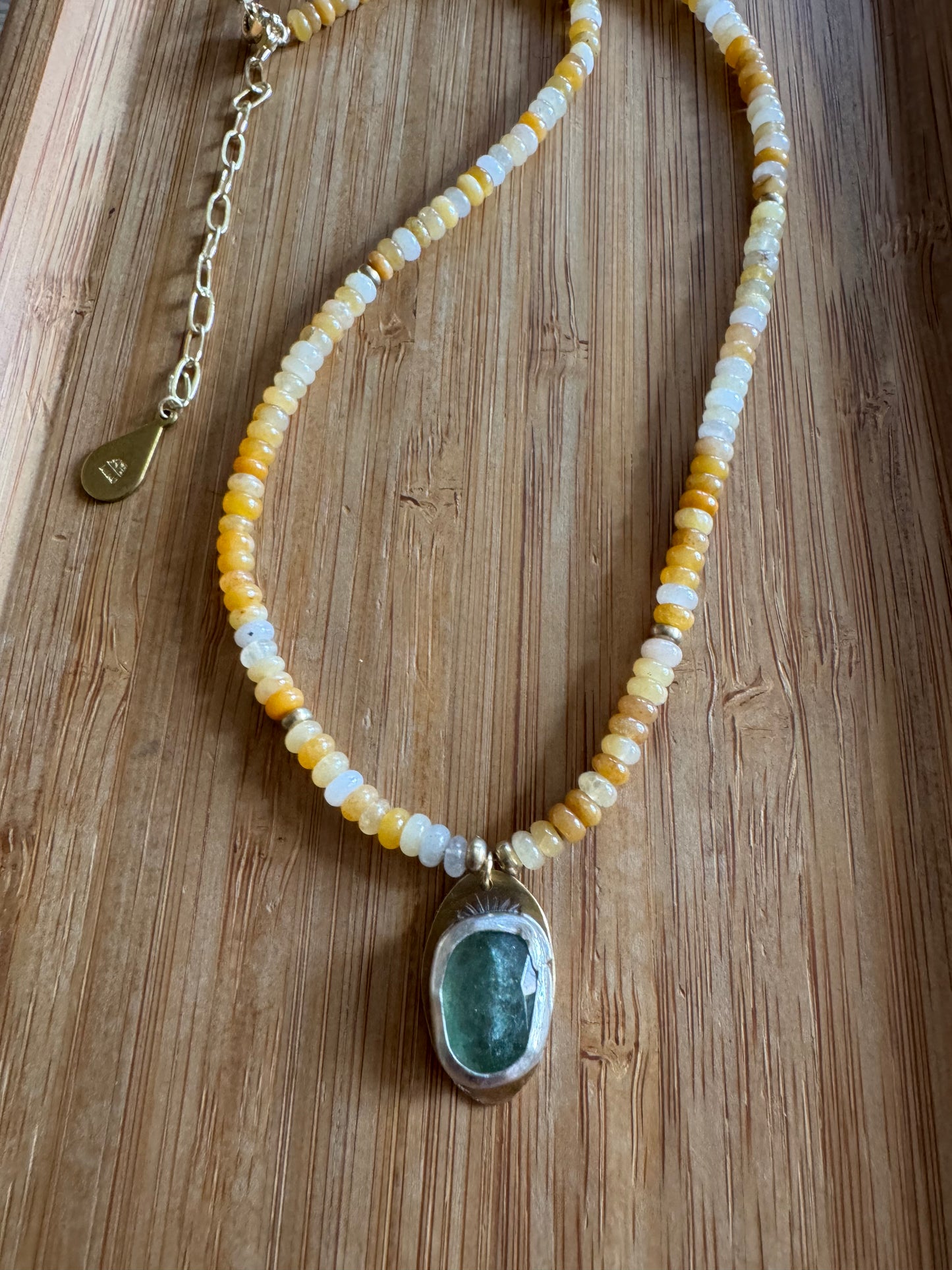Golden Meadow | Yellow Jade Beads + Green Strawberry Quartz Pendant Necklace