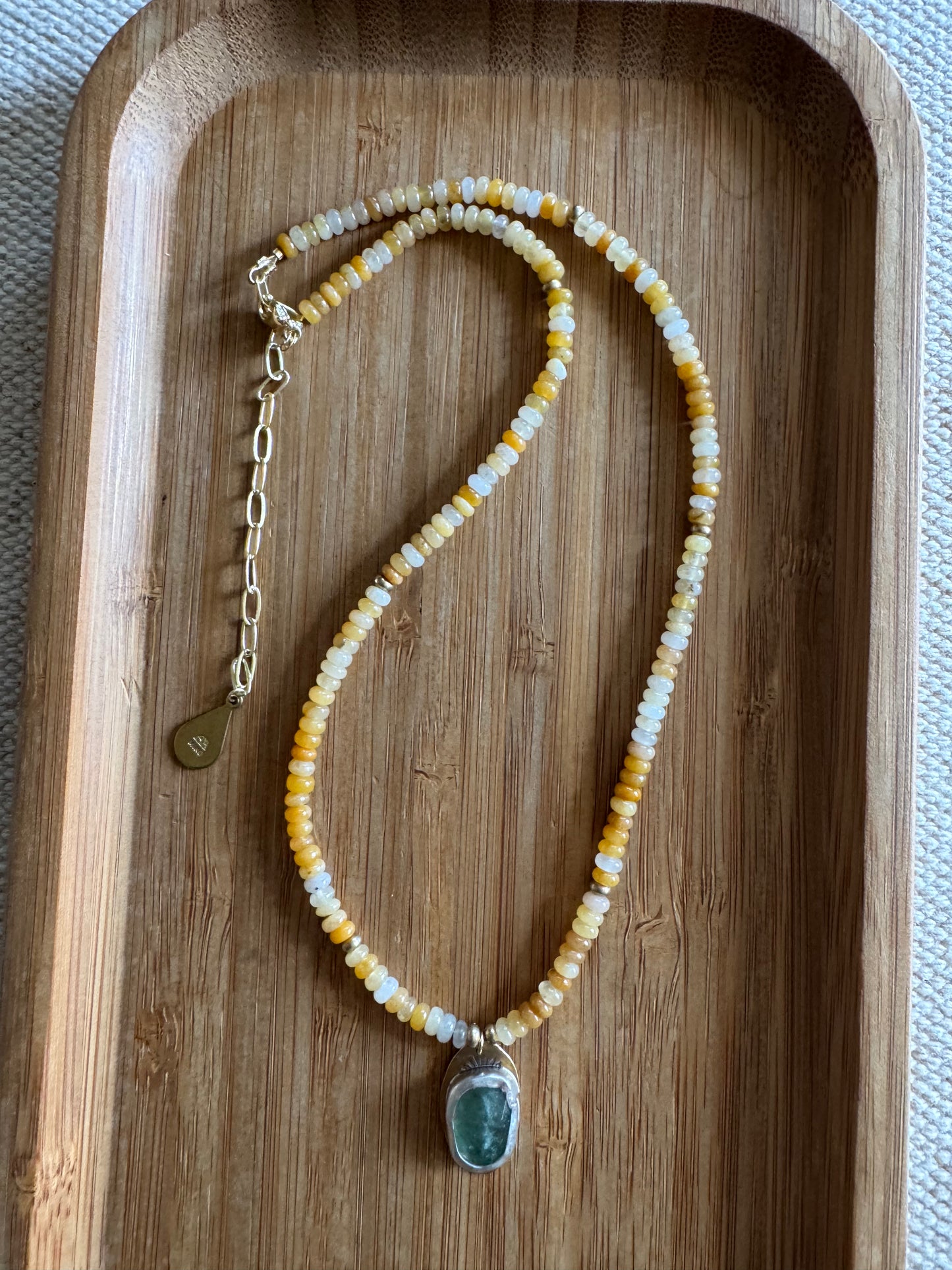 Golden Meadow | Yellow Jade Beads + Green Strawberry Quartz Pendant Necklace
