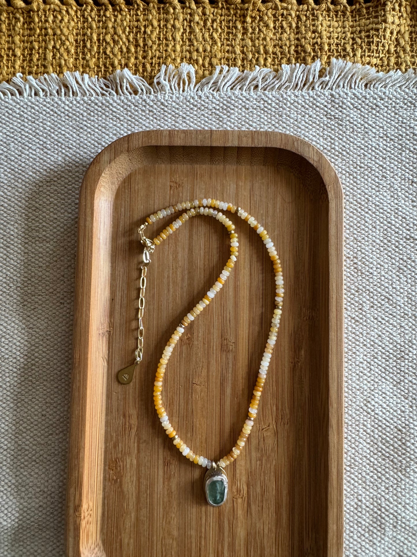 Golden Meadow | Yellow Jade Beads + Green Strawberry Quartz Pendant Necklace