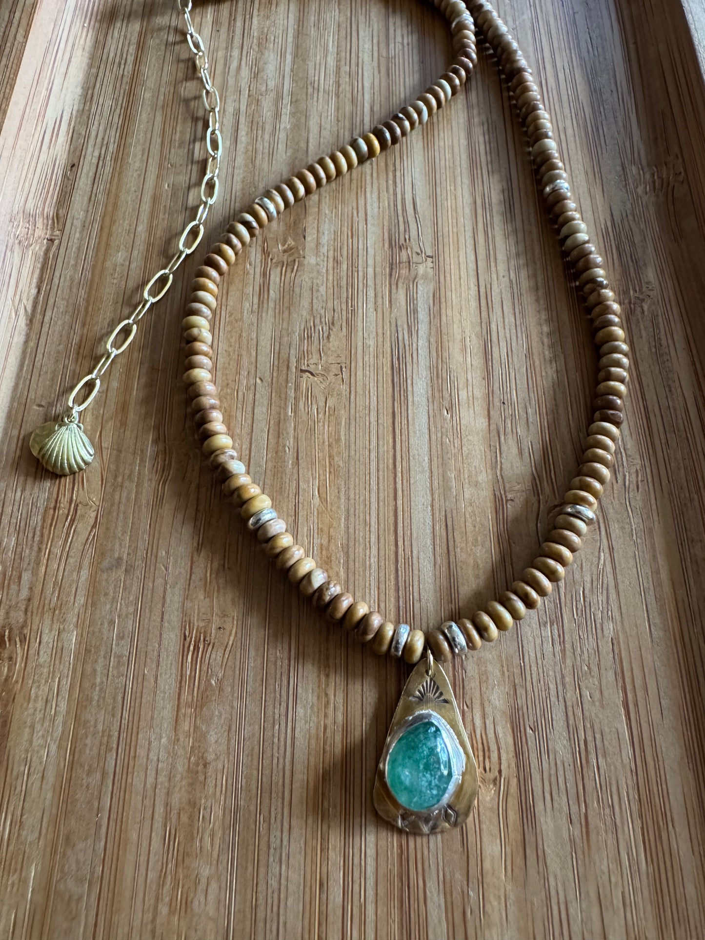 Canyon Earth | Wooden Jasper Beads + Green Strawberry Quartz Pendant Necklace